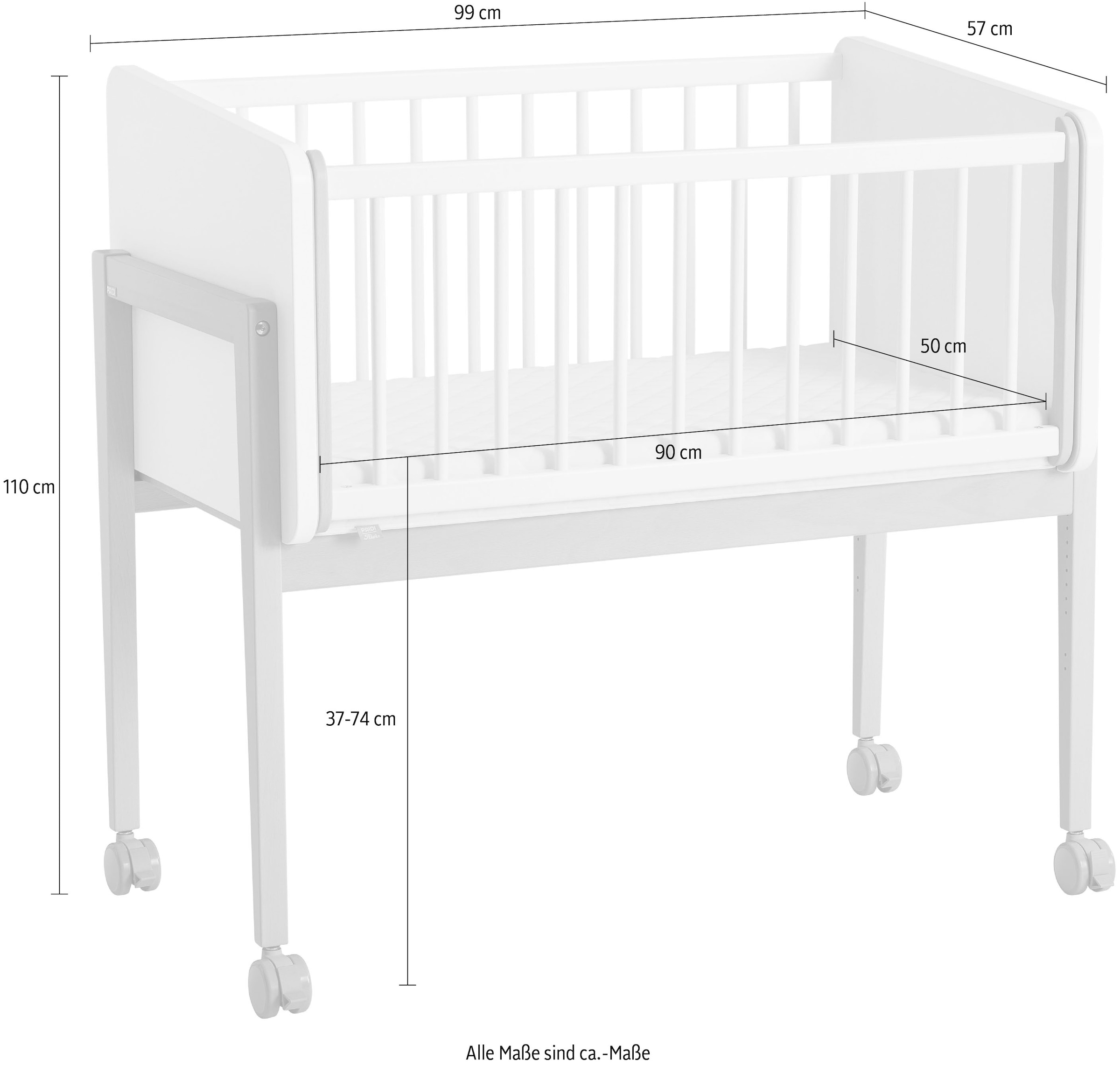 PAIDI Beistellbett »LITTLE CLOUD«, mit Lattenrost, variabel höhenverstellbar, umbaubar zum Tiny Sofa