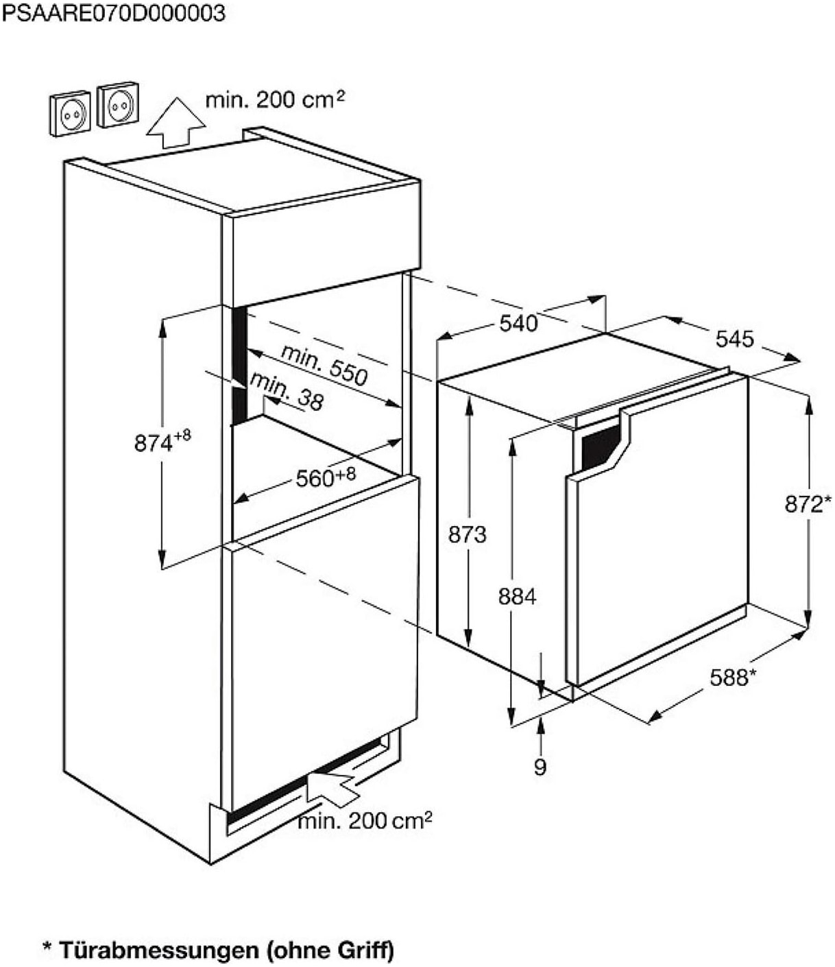 AEG Einbaukühlschrank Serie 5000 »OSF5O881EE«, 124 Liter, 4-Sterne-Gefrierfach, variable Glasablagen, Dekorfähig