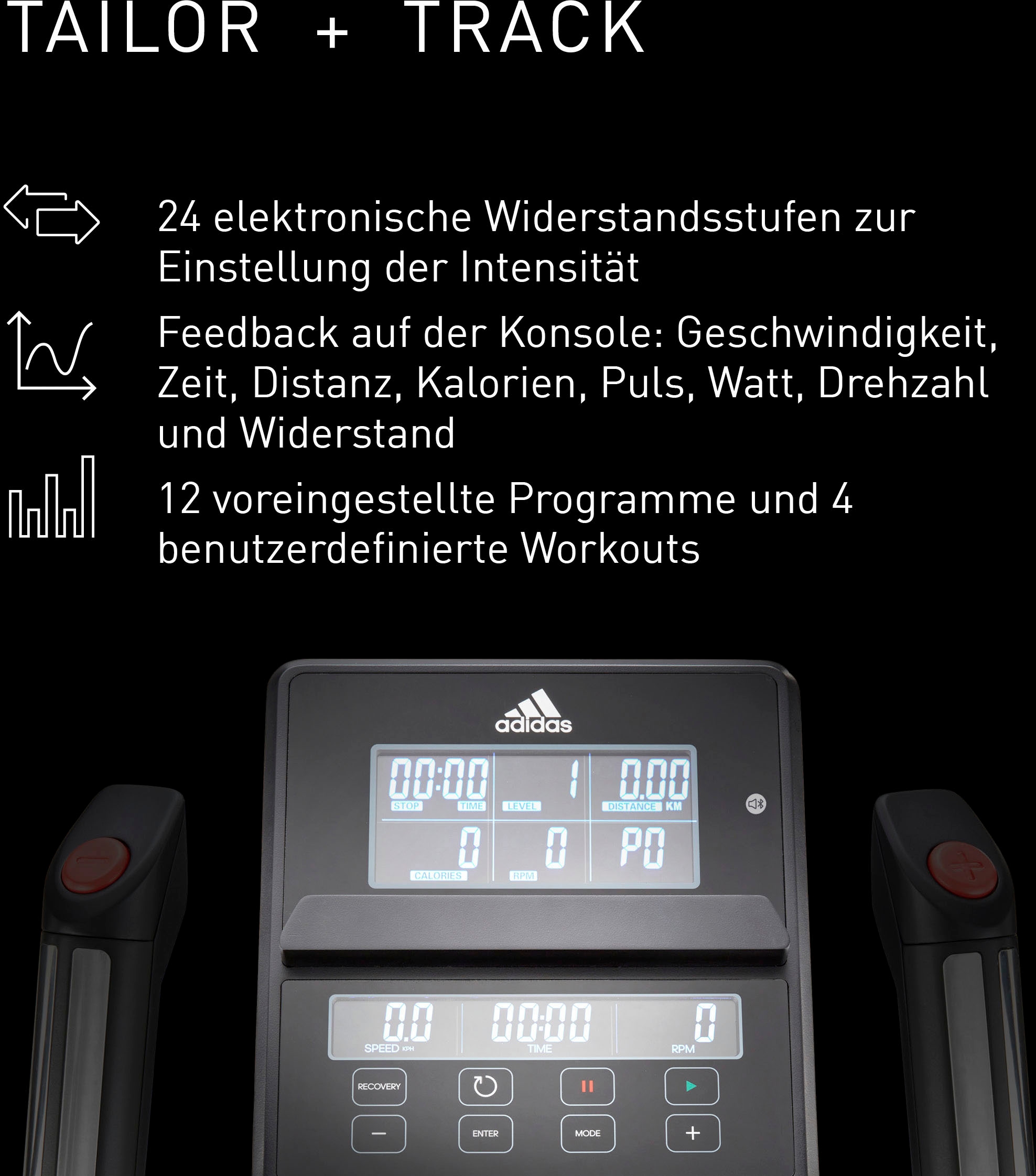 adidas Performance Crosstrainer-Ergometer »X-21«, (mit Tablet-Halterung, LED-Beleuchtung, mit Bluetooth und App-Funktion), Schwungmasse ca. 8 kg, 24 Widerstandsstufen