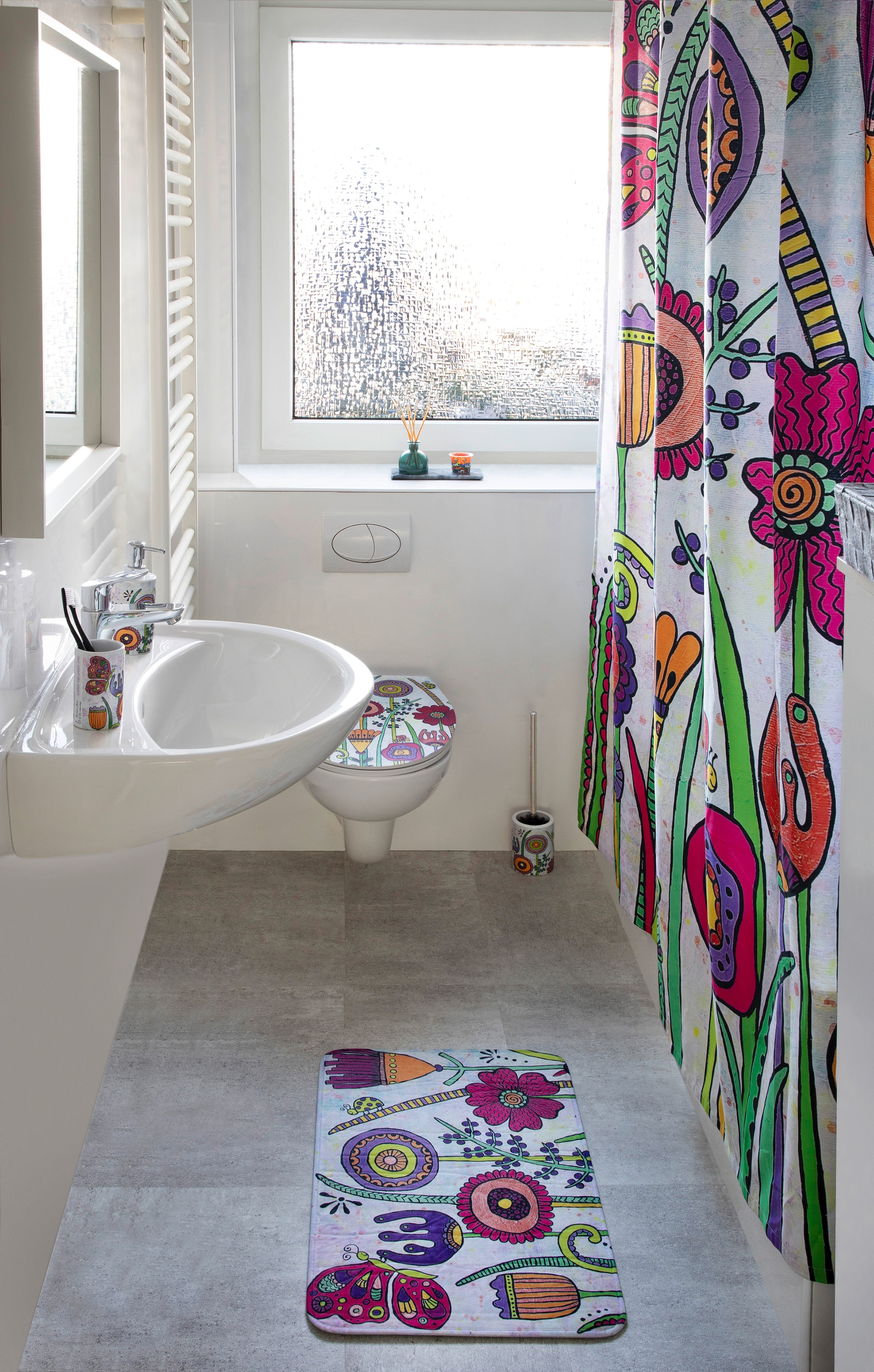 WENKO WC-Garnitur »Rollin'Art Full Bloom«, aus Keramik, freistehend, inkl. WC-Bürste