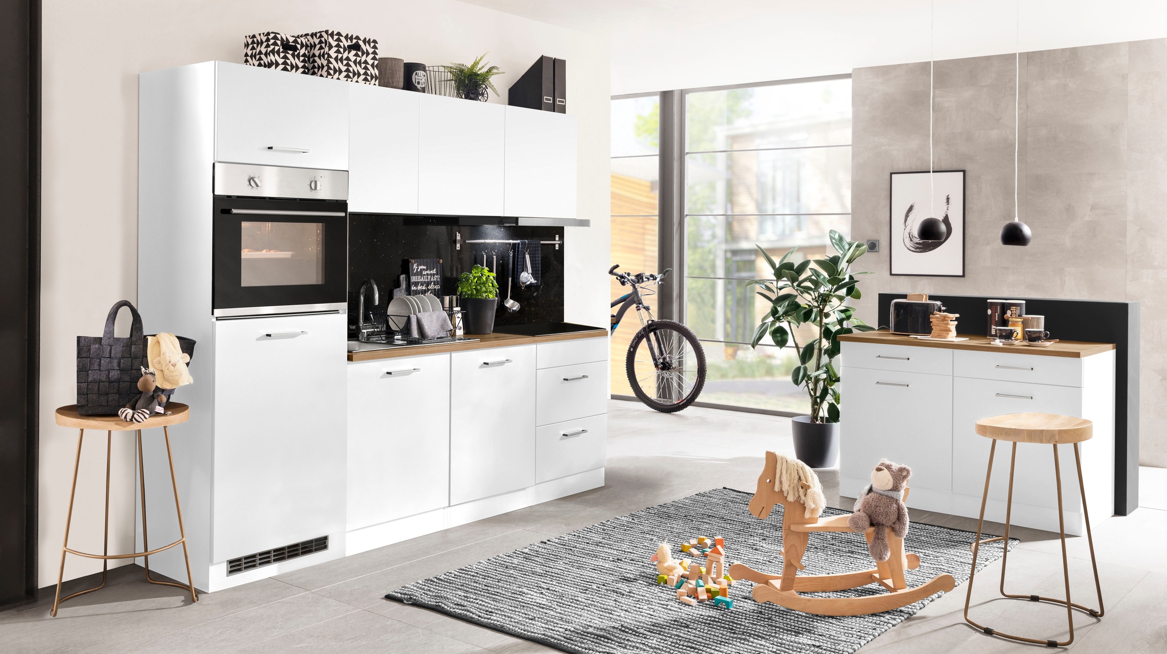 KOCHSTATION Küchenzeile »KS-Kehl«, mit E-Geräten, Breite 240 cm, inkl. Kühlschrank