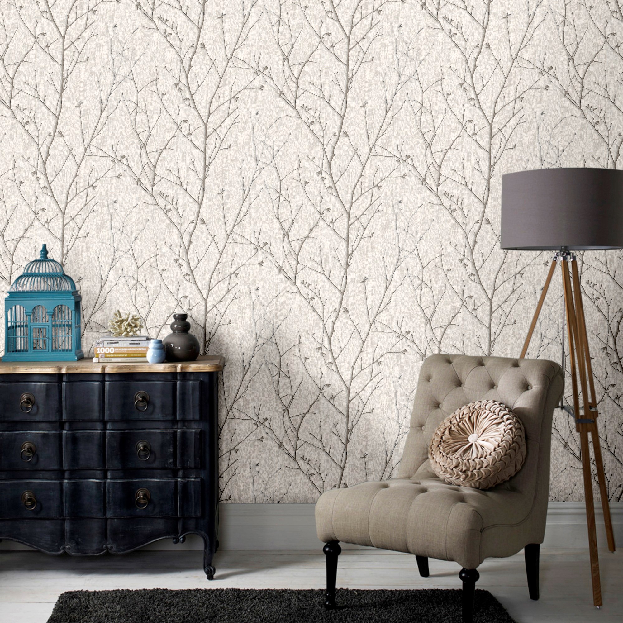 Boutique Vliestapete »Water Silk Sprig ivory«, animal print, 1000 cm Länge