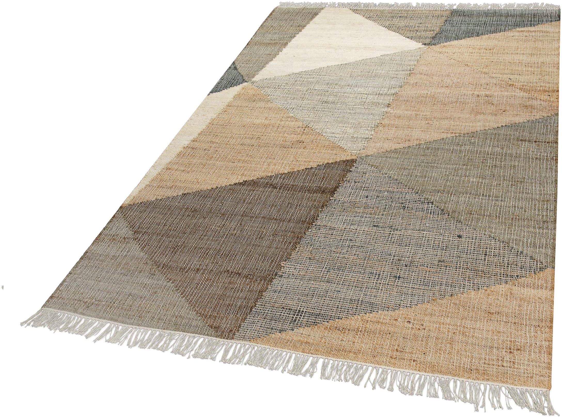 my home Teppich »Stevo, mit Fransen«, rechteckig, 4 mm Höhe, handgewebter Naturteppich, 80 % Jute, geometrisch, Esszimmer, Flur