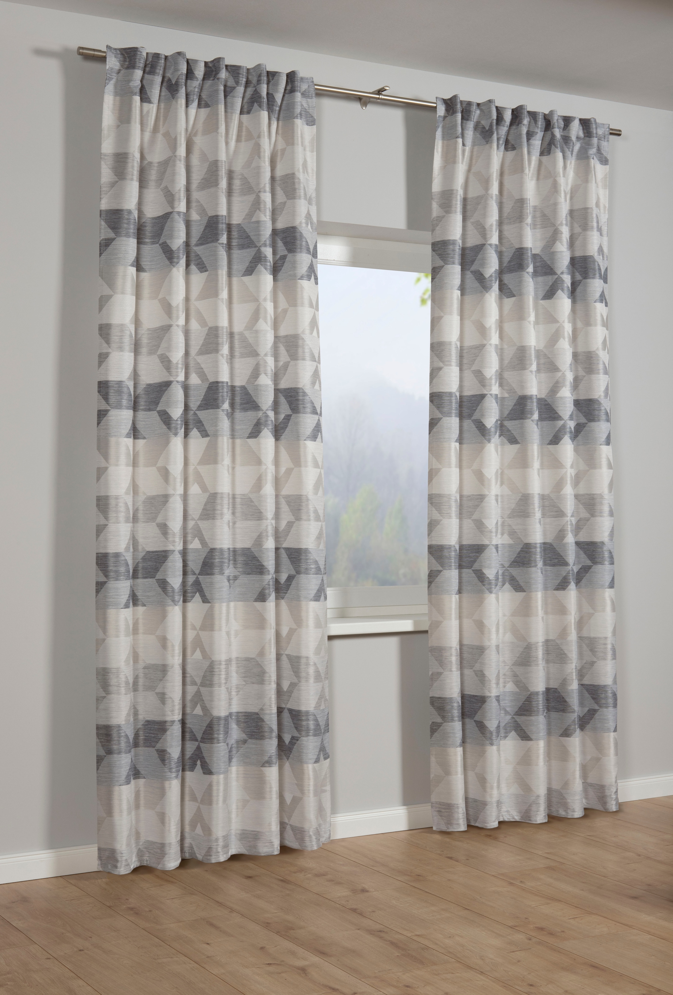 GARDINIA Gardine »Schal mit Gardinenband Jacquard Raute«, (1 St.), Stoff Jaquard Raute