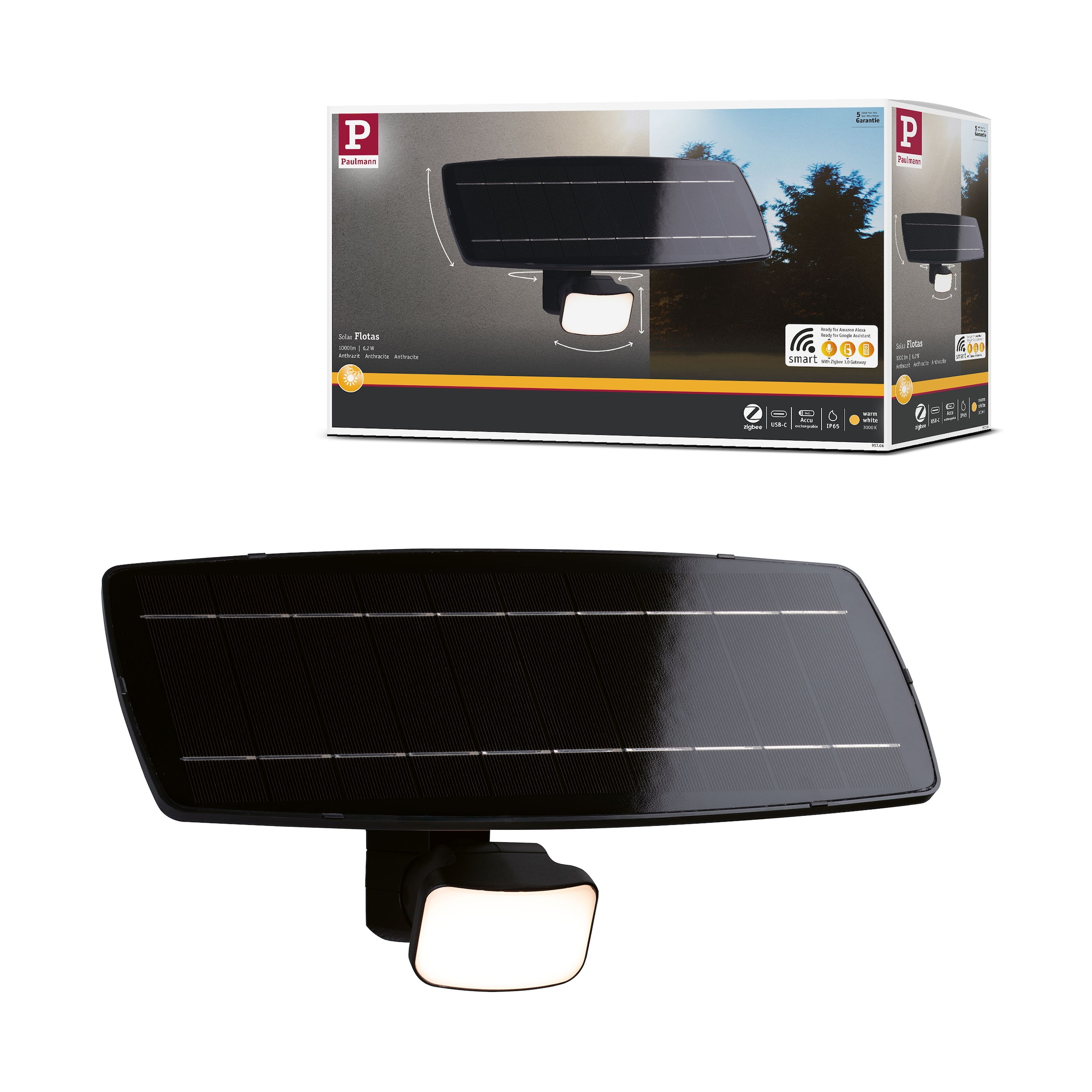 Paulmann Flutlichtstrahler »Flotas Zigbee IP65 3000K 700lm Anthrazit« LED-Modul 1 Stk. Warmweiß Smart Home