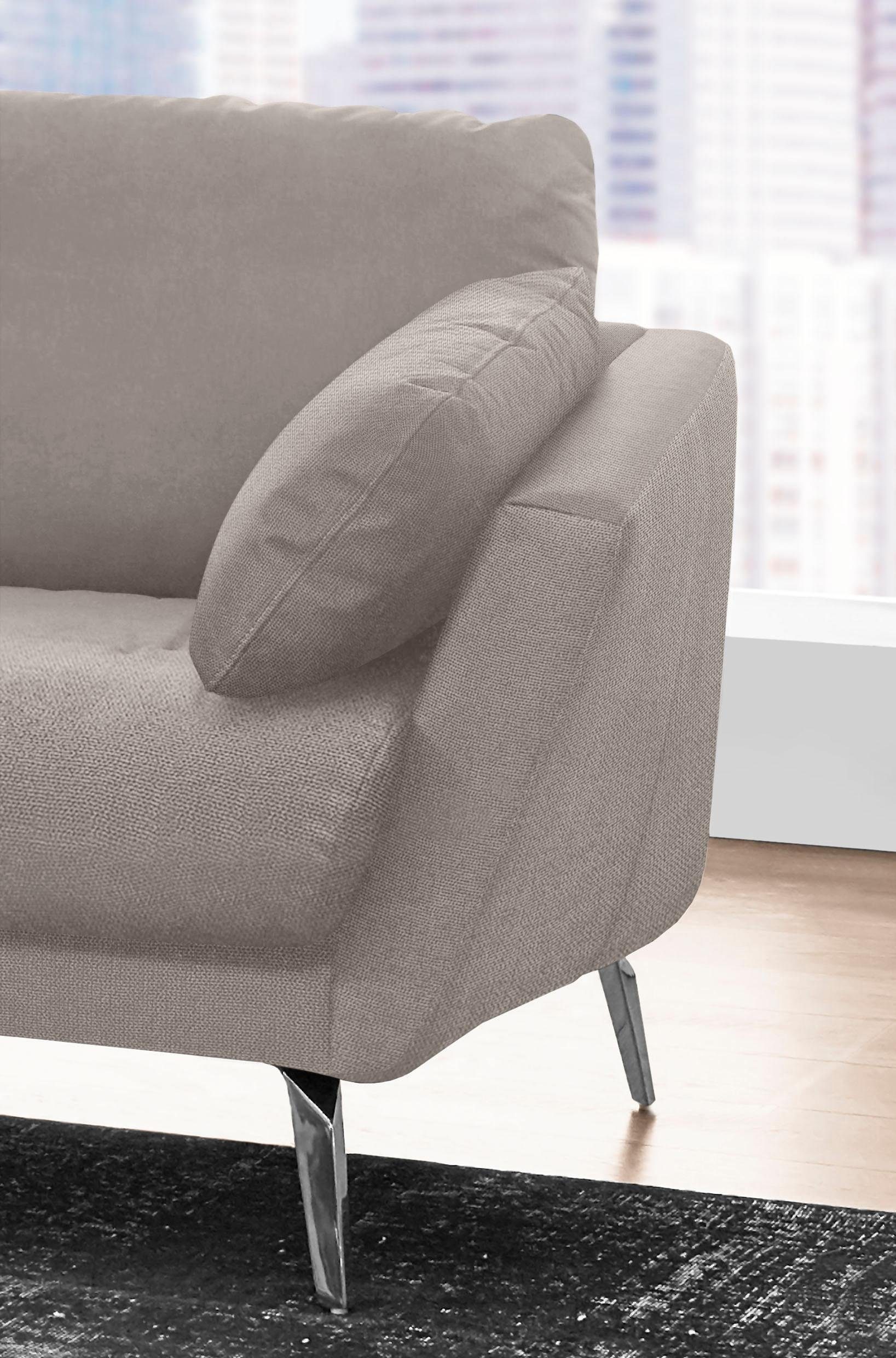W.SCHILLIG Ecksofa »softy, Designsofa, zeitlos und elegant, hoher Sitzkomfort, L-Form«, mit dekorativer Heftung im Sitz, Füße Chrom glänzend