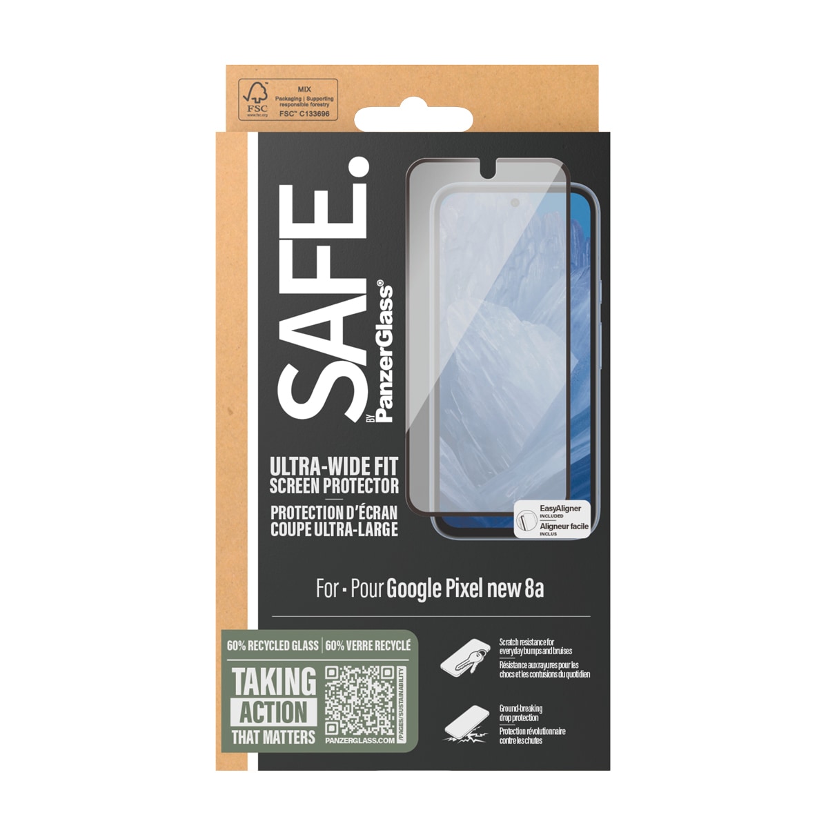 SAFE by PanzerGlass Displayschutzglas »Ultra-Wide Fit Screen Protection«, für Google Pixel 9a, Displayschutzfolie, Schutzfolie, Bildschirmschutz, kratz- & stoßfest