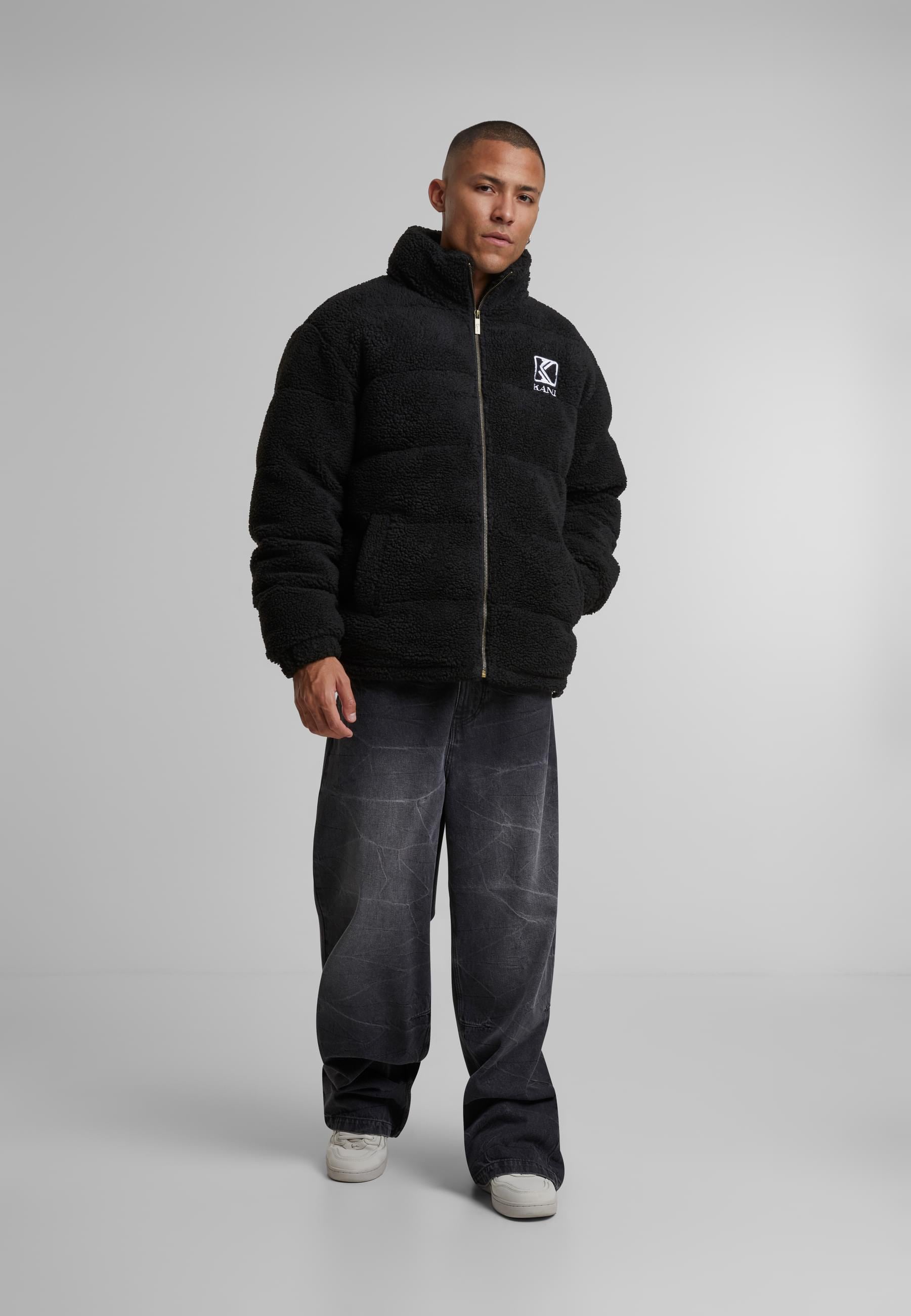 Karl Kani Winterjacke »Karl Kani Herren KM213-070-2 RETRO TEDDY PUFFER JACKET BLACK« 1 Stk. tlg. ohne Kapuze