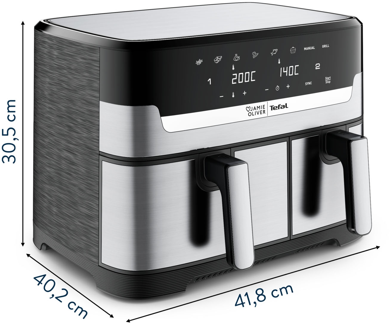 Tefal Heißluftfritteuse »Jamie Oliver by Tefal EY90JDE Dual Easy Fry & Grill«, 2700 W, Heissluftfritteuse Doppelkammer, 8 automatische Programme, EY90JDE