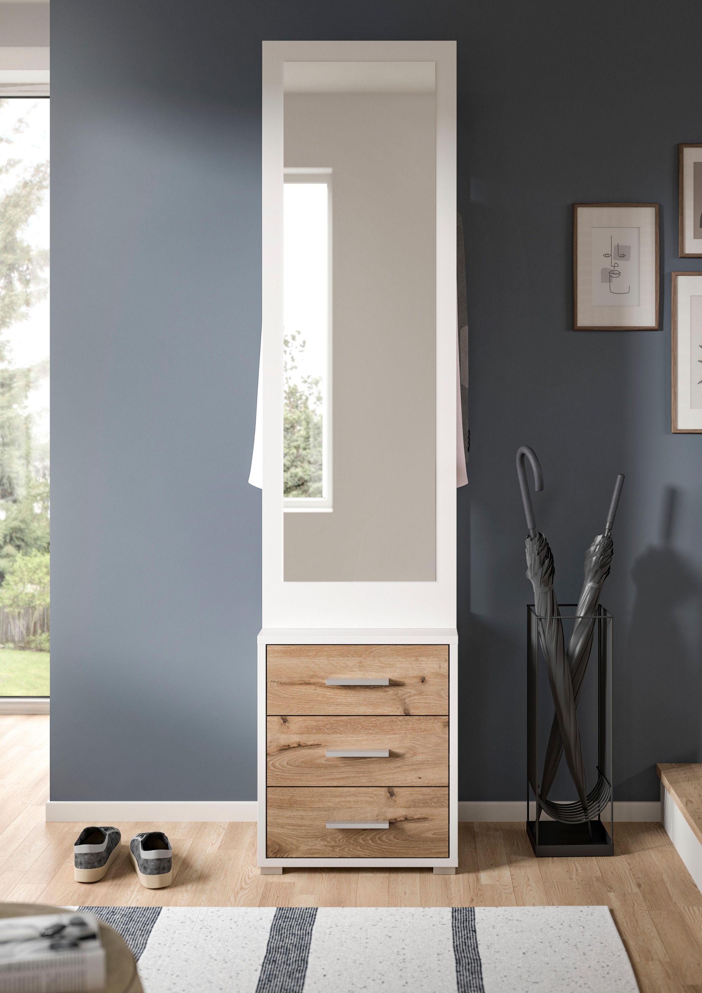 INOSIGN Kompaktgarderobe »Morrea, Höhe 190 cm, 3 Schubkästen, 3 Haken, 1 Kleiderstange«, (1 St.), schmale Garaderobe, Stauraum, Flur, Diele