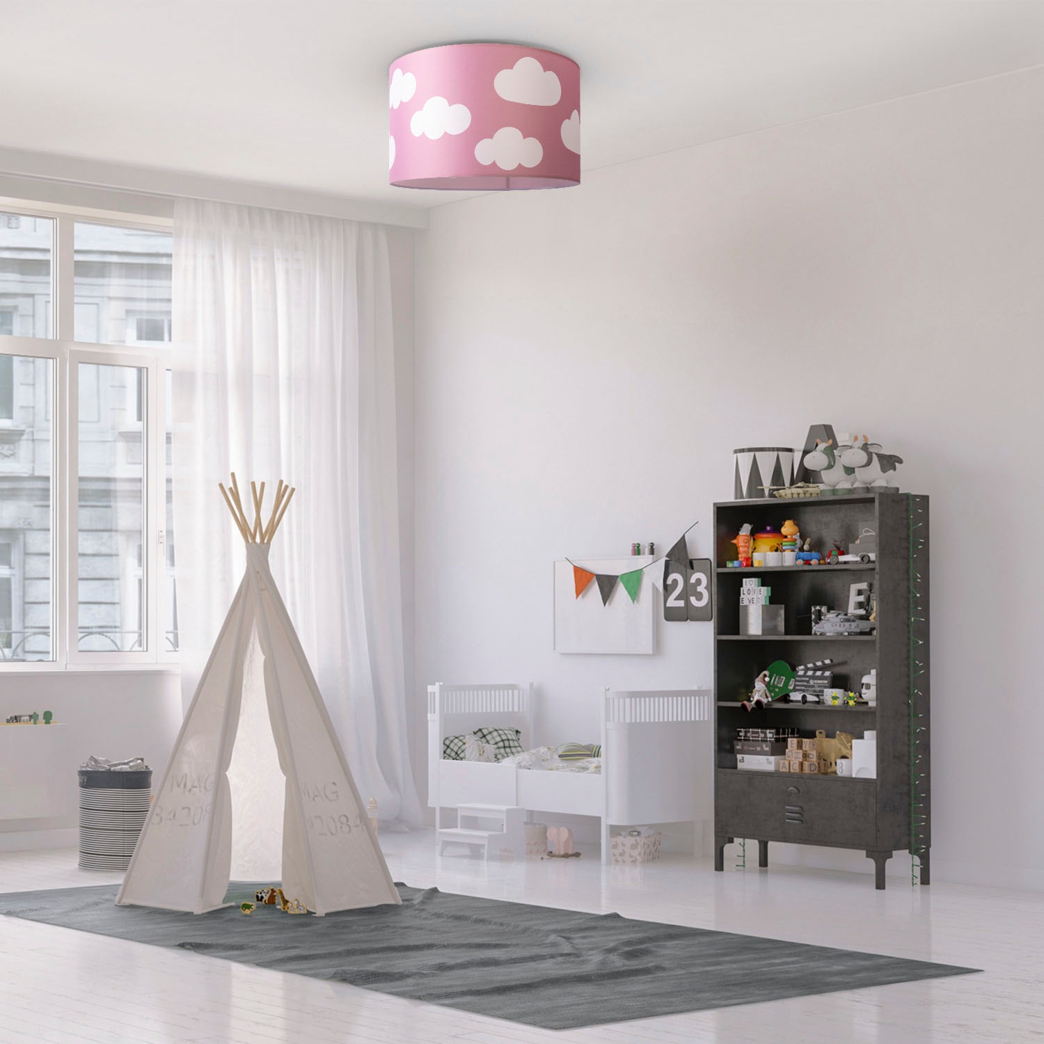 Paco Home Deckenleuchte »Hugo Cosmo«, Leuchtmittel E27 | ohne Leuchtmittel, Deckenleuchte Kinderzimmer Kinder Lampe Wolke Stoffschirm Rund E27