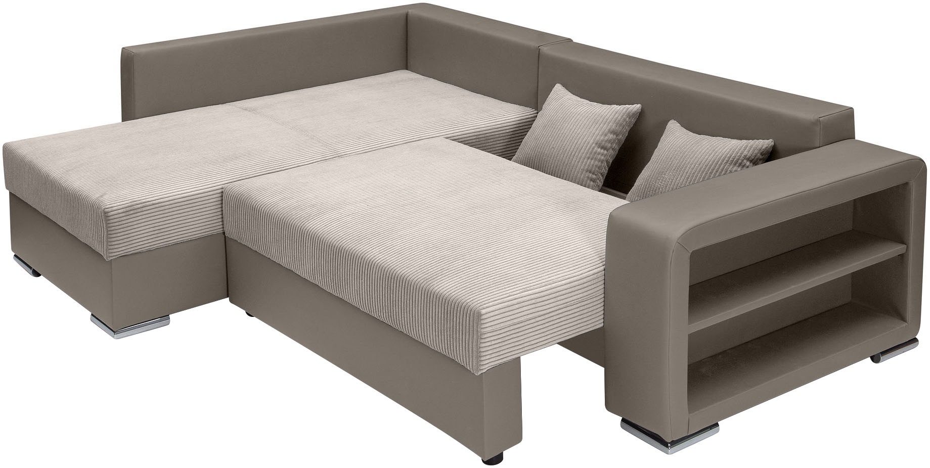 COLLECTION AB Ecksofa »L-Form«, Regalarmlehne mit LED RGB Beleuchtung,Bettfunktion und Bettkasten