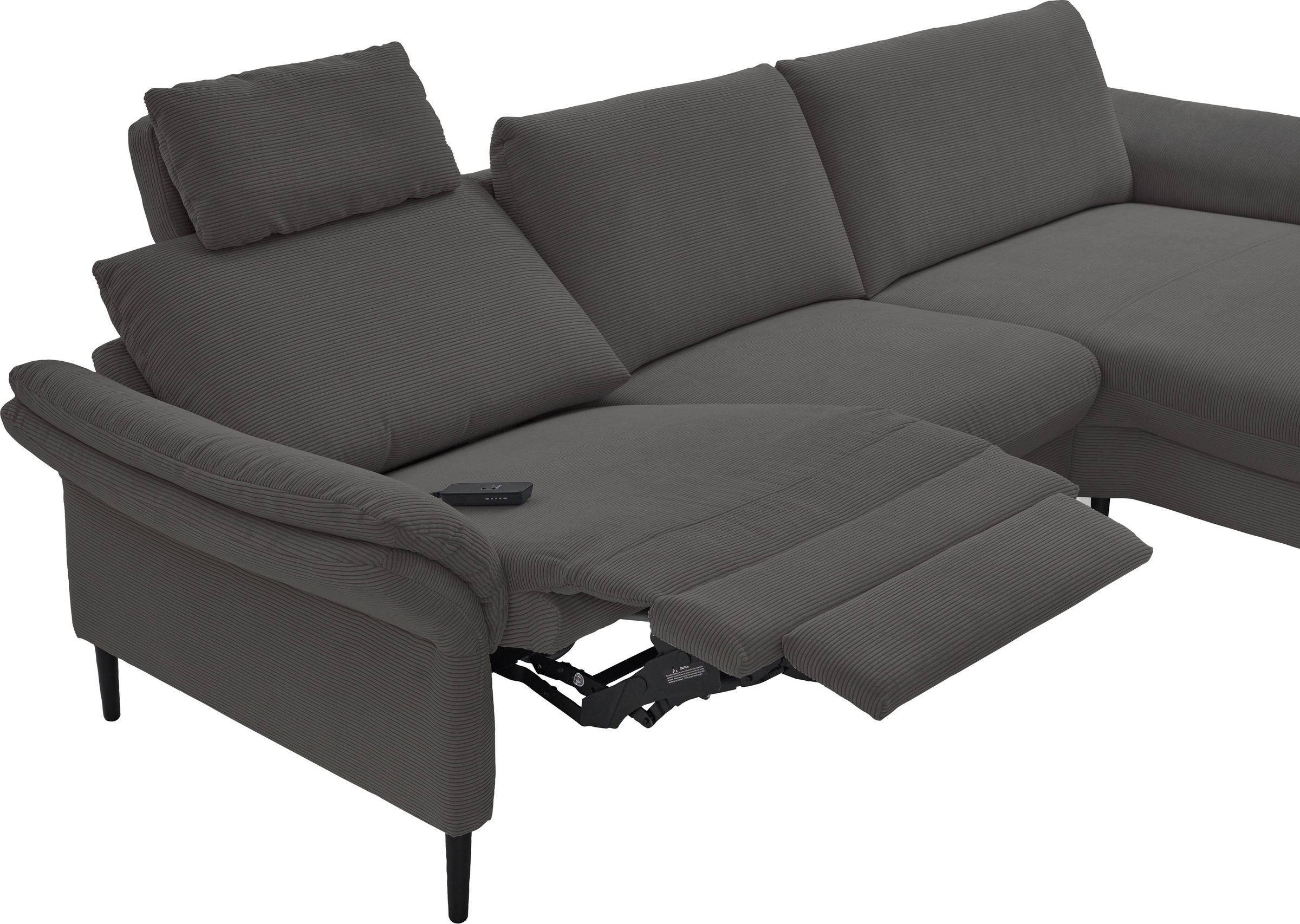 Places of Style Ecksofa »Sarsina: mit Tonnentaschen-Federkern, perfekt zum Entspannen L-Form«, inklusive 1 motorischen Relaxfunktion mit Herz-Waage-Beschlag