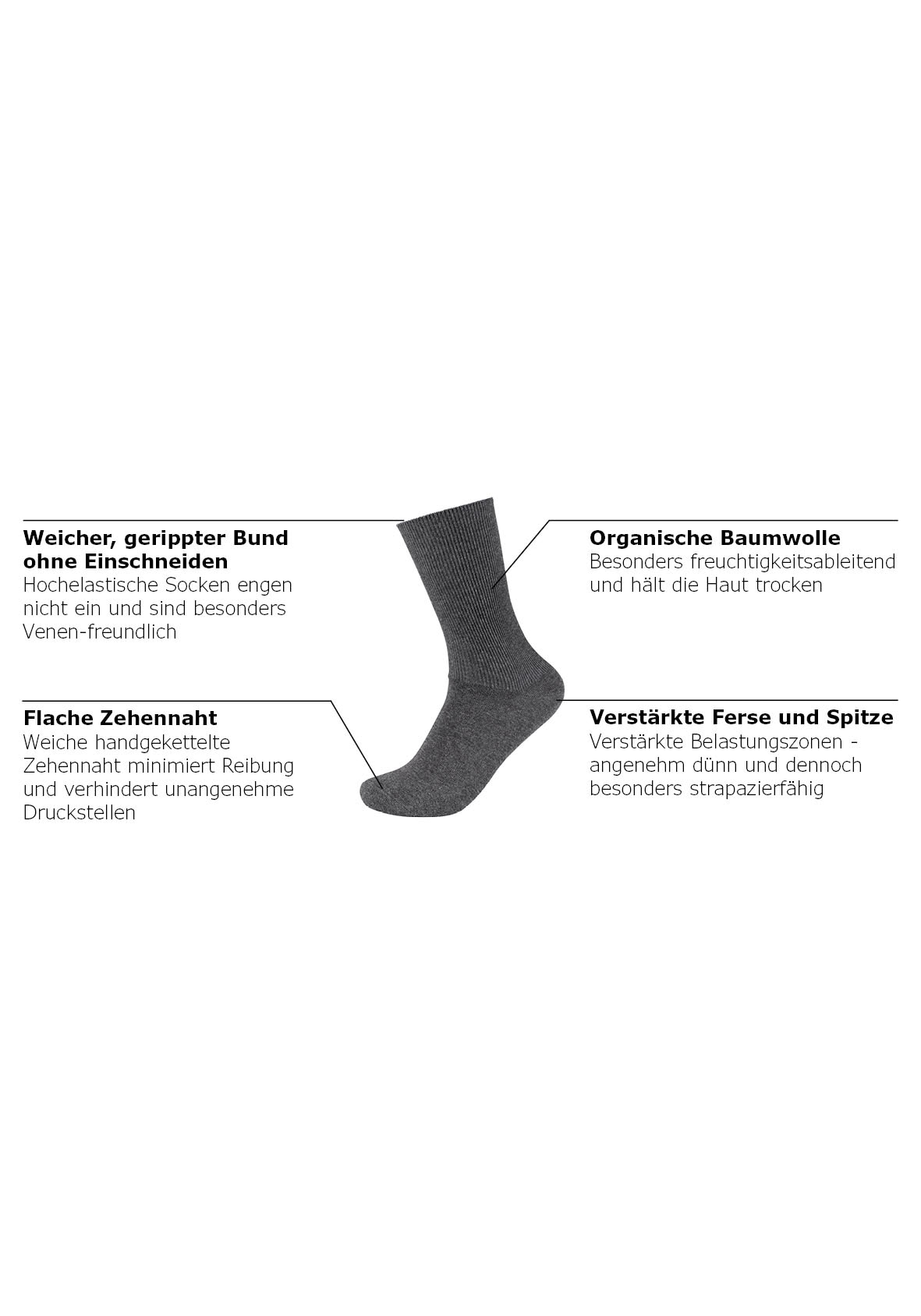 Camano Diabetikersocken, (4er Pack), Superweiche Bündchen, Venenfreundliche Socken