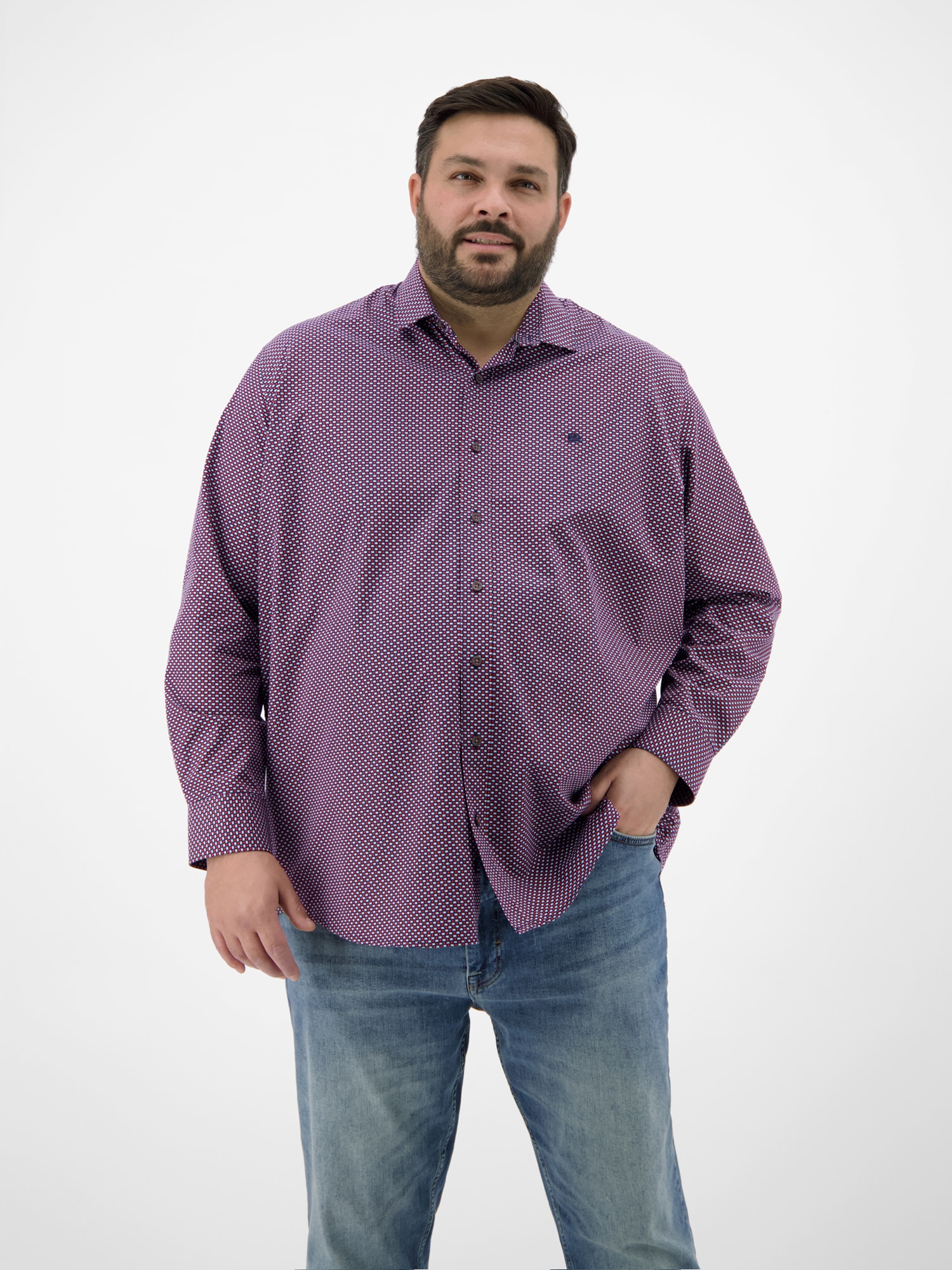 LERROS Langarmhemd »LERROS Langarmhemd in Übergrössen, dezent gemustert«