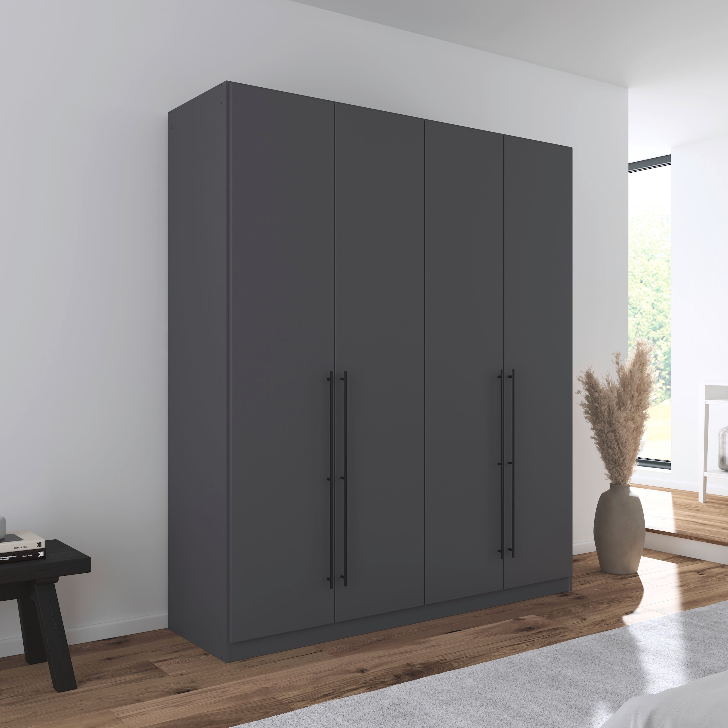 rauch Kleiderschrank »Drehtürenschrank Schrank Garderobe Wäscheschrank Schlafzimmer AVOLA«, (in 3 verschiedenen Ausstattungen BASIC/CLASSIC/PREMIUM), mit hochwertigen Stangengriffen in Schwarz aus Metall MADE IN GERMANY