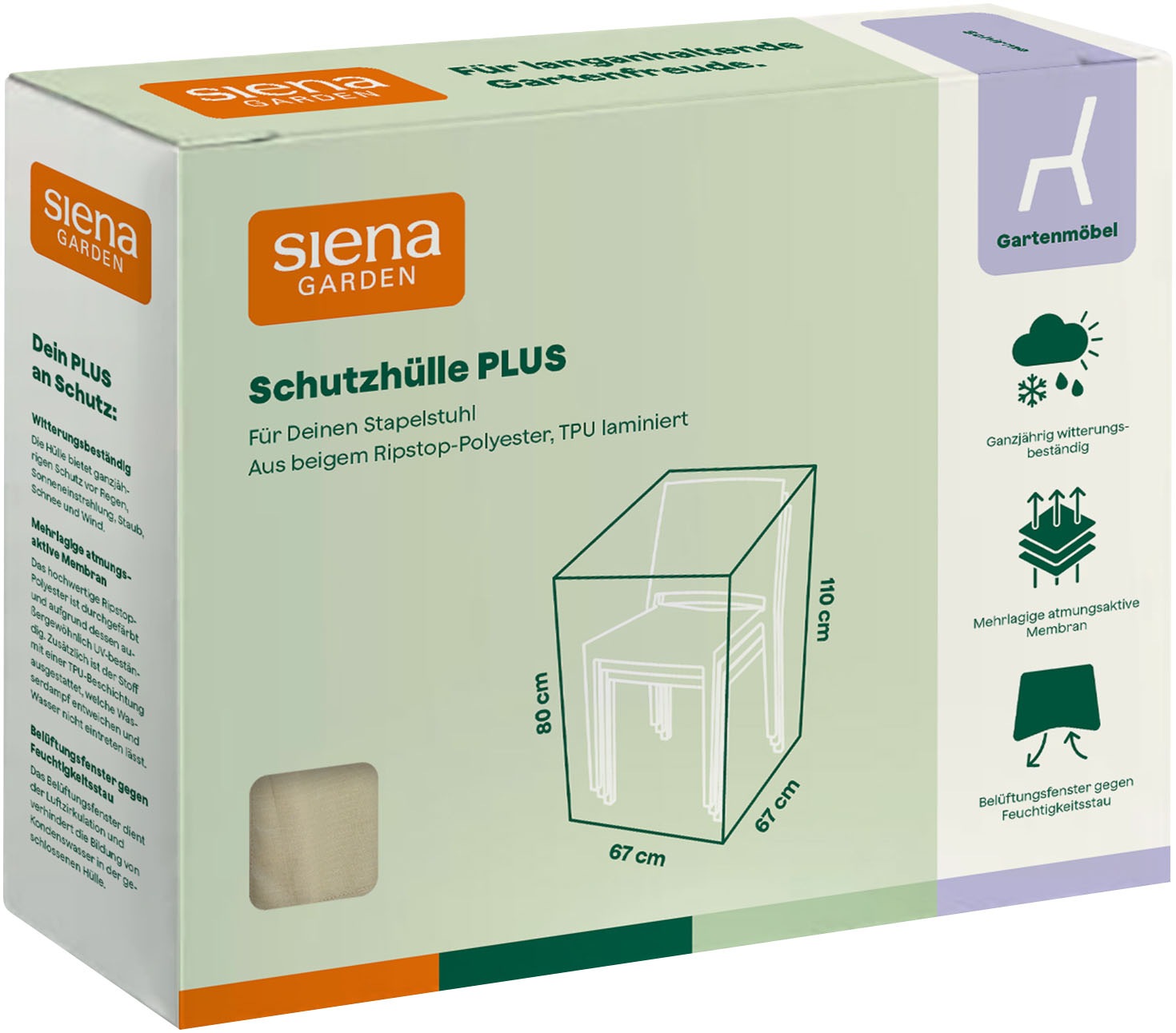 Siena Garden Gartenmöbel-Schutzhülle »Stapelstuhlhülle Plus« 67 x 67 x H80/110 cm