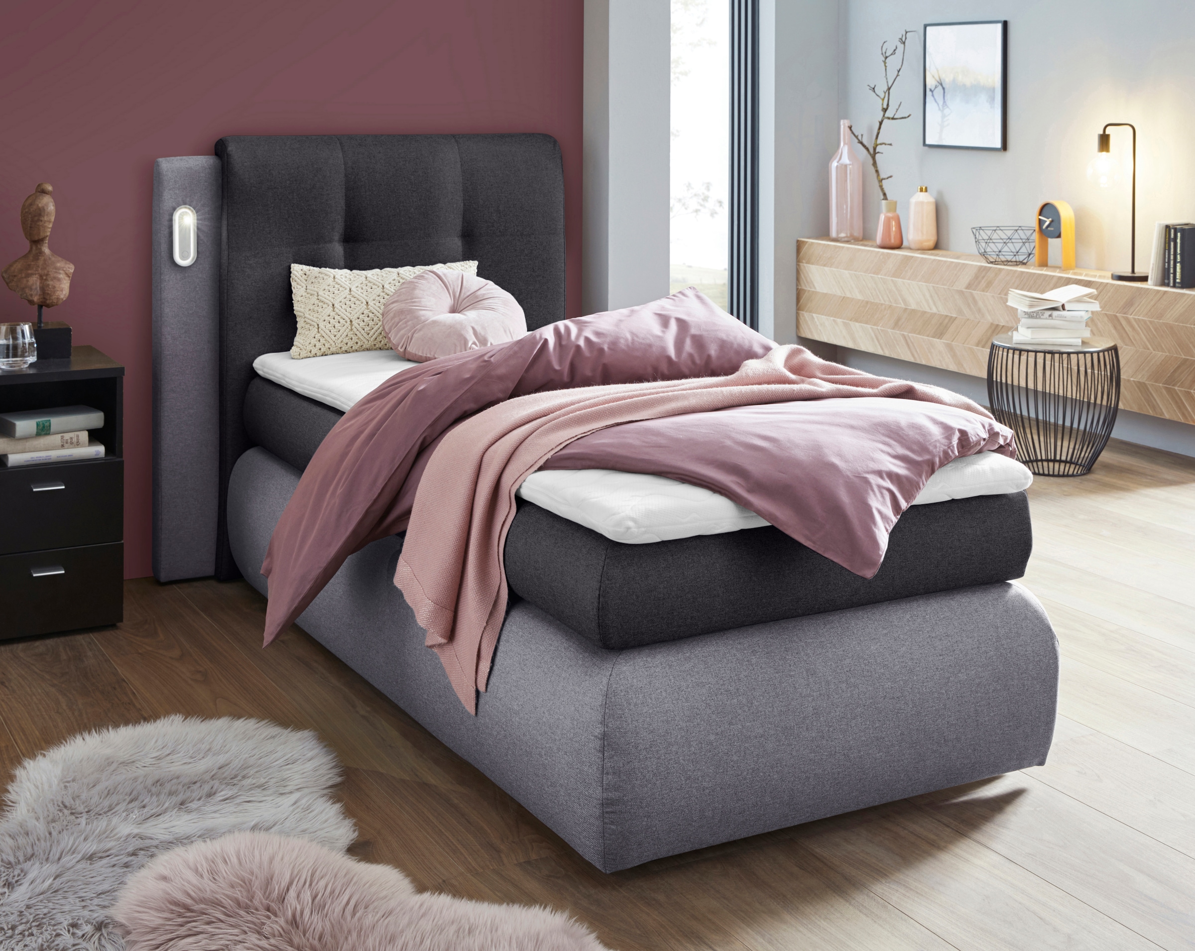 COLLECTION AB Boxspringbett »Borna«, inklusive Bettkasten, LED-Beleuchtung und Topper