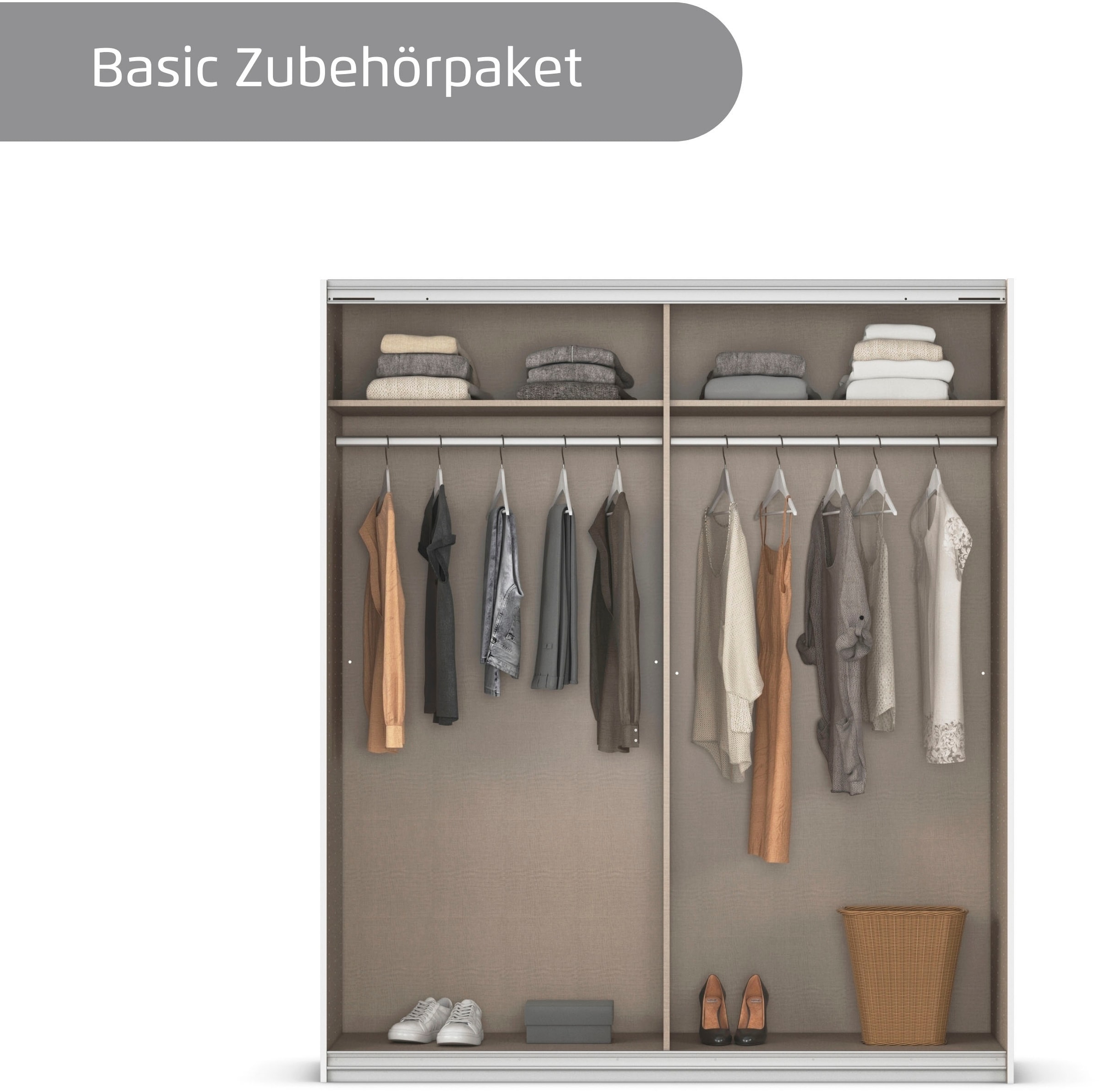 INOSIGN BY RAUCH Schwebetürenschrank »Kleiderschrank Schrank Garderobe Schlafzimmerschrank THANOS«, (in 3 verschiedenen Ausstattungen BASIC/CLASSIC/PREMIUM), Optional mit Spiegel, Metall-Griffleisten alufarben MADE IN GERMANY