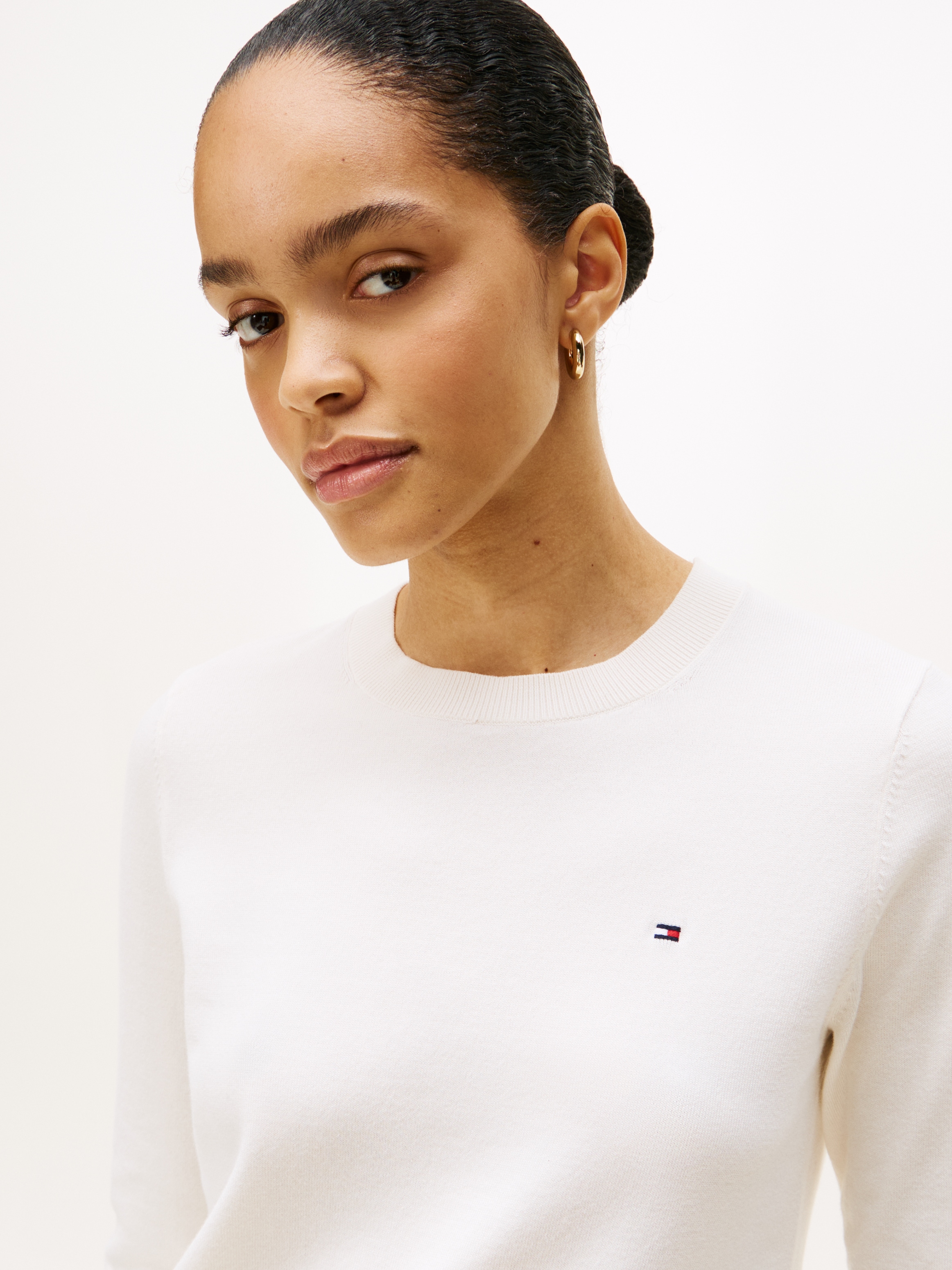 Tommy Hilfiger Rundhalspullover »CO JERSEY STITCH LS C-NK SWT«, mit Logostickerei