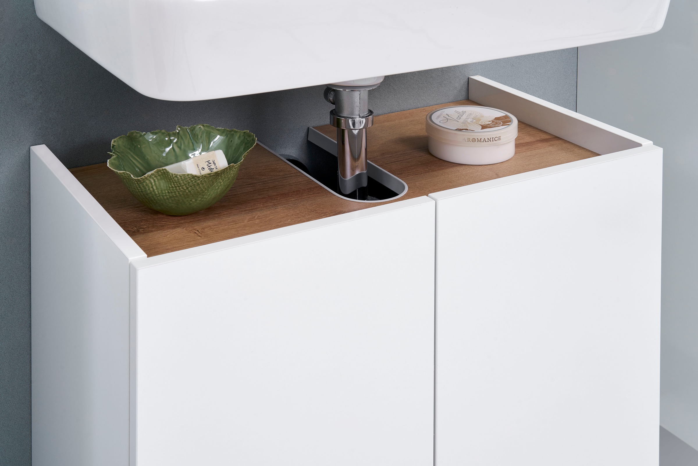 Saphir Badmöbel-Set »Quickset 947 3-teilig, Waschbeckenunterschrank mit Spiegel«, (4 St.), Unterschrank, 4 Türen, 2 Einlegeböden, inkl. Türdämpfer, Weiß Glanz