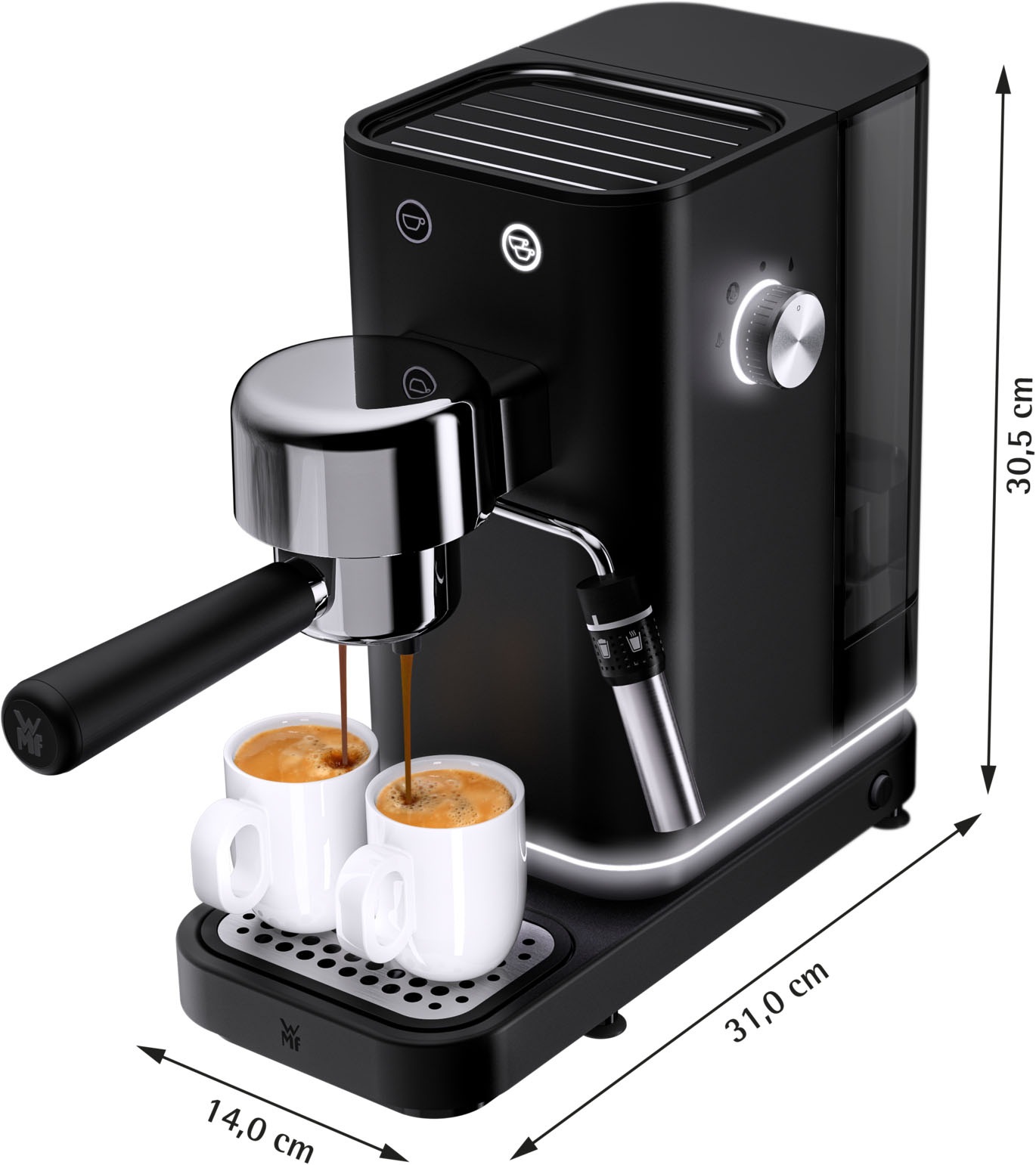 WMF Espressomaschine »Lumero Deep Black« kompakt, dezente LED-Beleuchtung, 15 bar, 1350 Watt, Milchschaumdüse