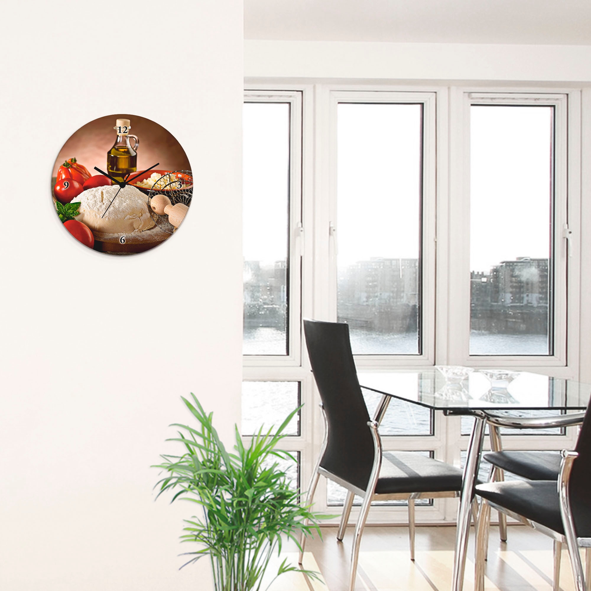 Artland Wanduhr »Teig für Pizza« wahlweise mit Quarz- oder Funkuhrwerk, lautlos ohne Tickgeräusche