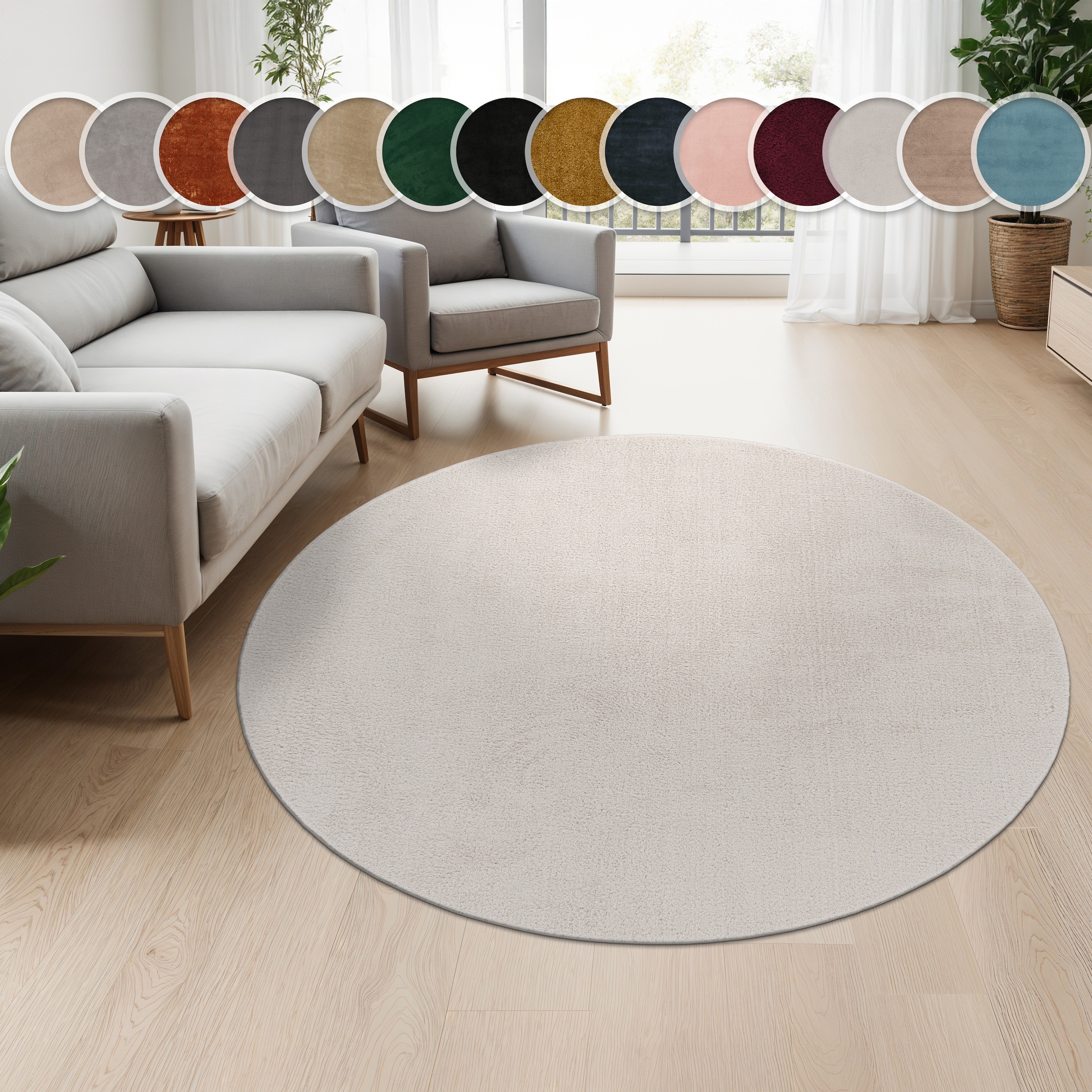 Paco Home Teppich »Cadiz 630« rund 14 mm Höhe Kurzflor, Uni-Farben, besonders weich, waschbar, Wohnzimmer