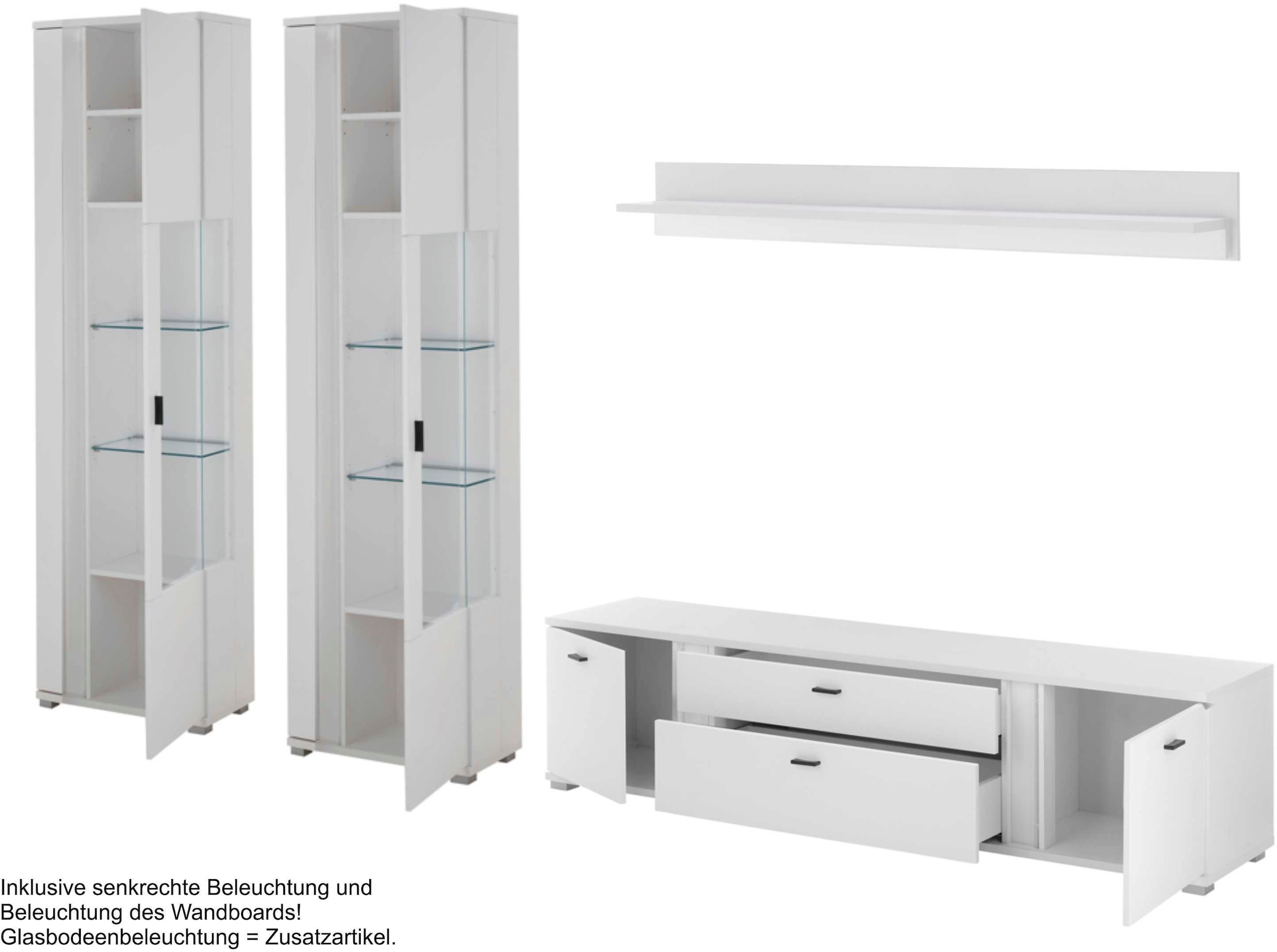 INOSIGN Wohnwand »LONG ISLAND«, (Set, 4 St.), in moderner Trendfarbe,inklusive senkrechter Beleuchtung,Breite 330 cm