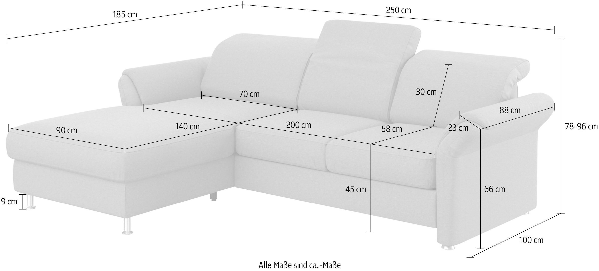 sit&more Ecksofa »Apulia L-Form«, wahlweise Bettfunktion, Bettkasten und Kopf- und Armteilverstellung