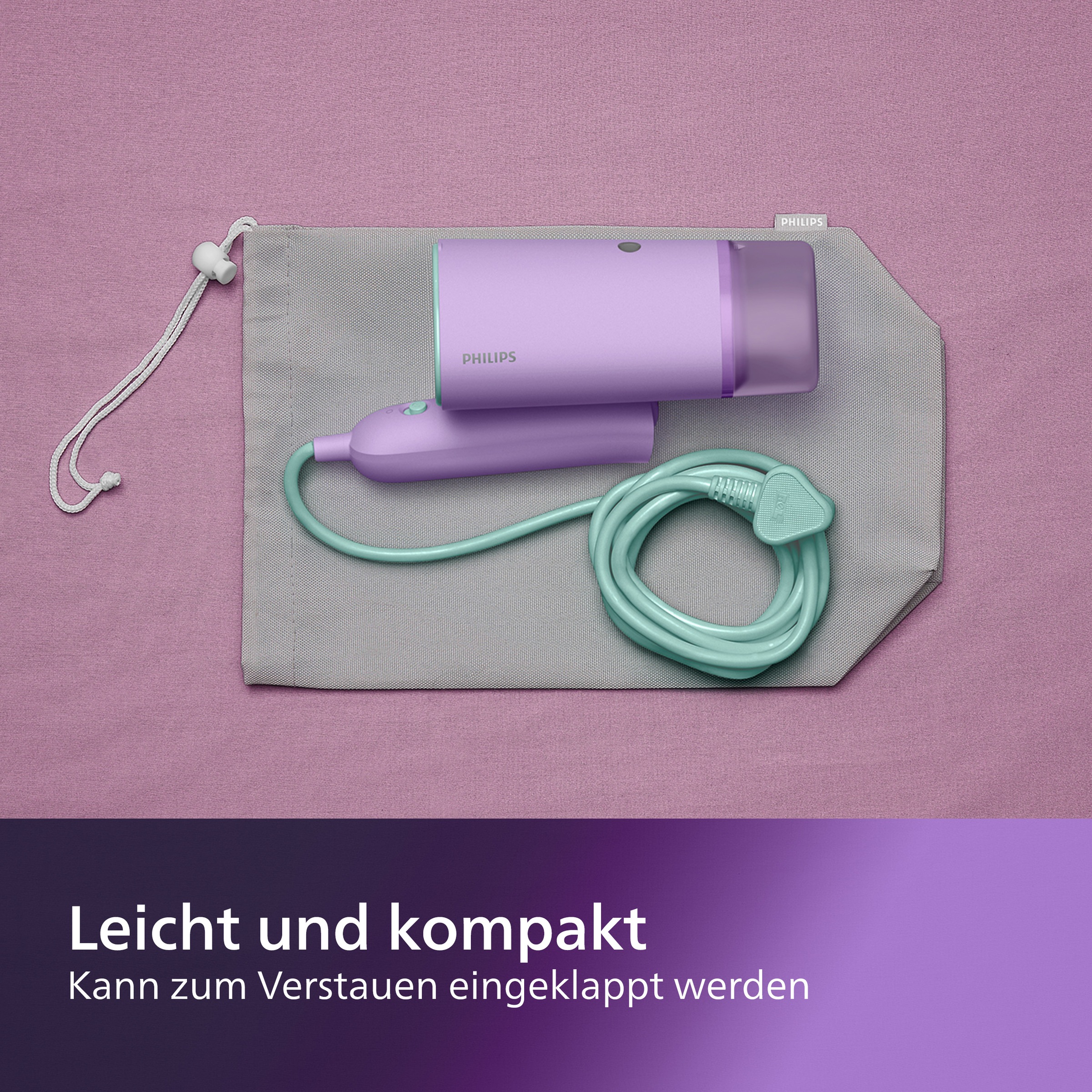 Philips Dampfbürste »STH3010 "Traveller", 100 ml abnehmbarer Wassertank«, 1000 W, kompakter und einklappbarer Steamer, Aufbewahrungstasche inkl.
