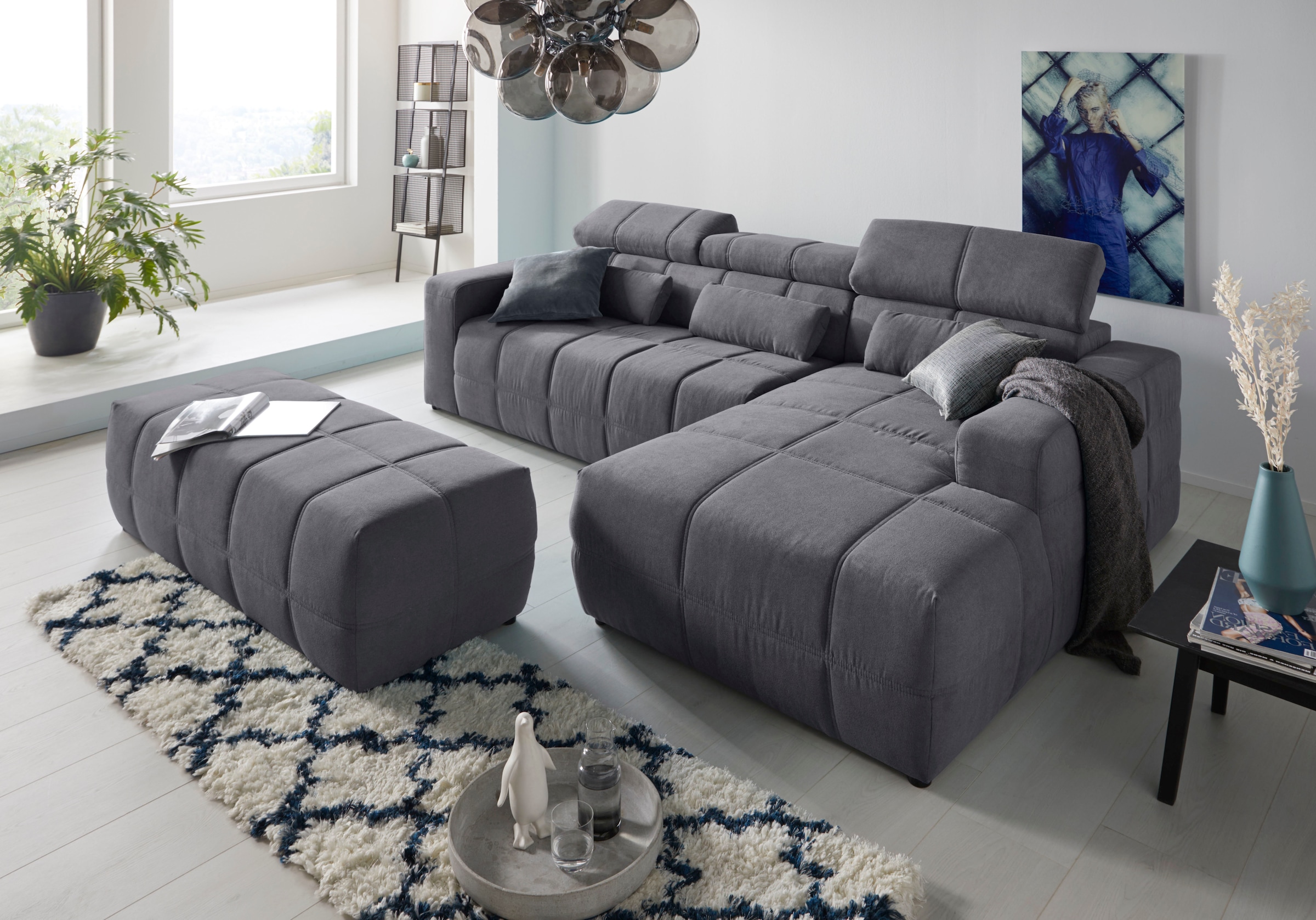 DOMO collection Ecksofa »Brandon große Ausführung B/T/H: 289/177/80 cm, auch in Leder und Cord«, mit Kopfteilverstellung, wahlweise Sitztiefenverstellung, L-Form
