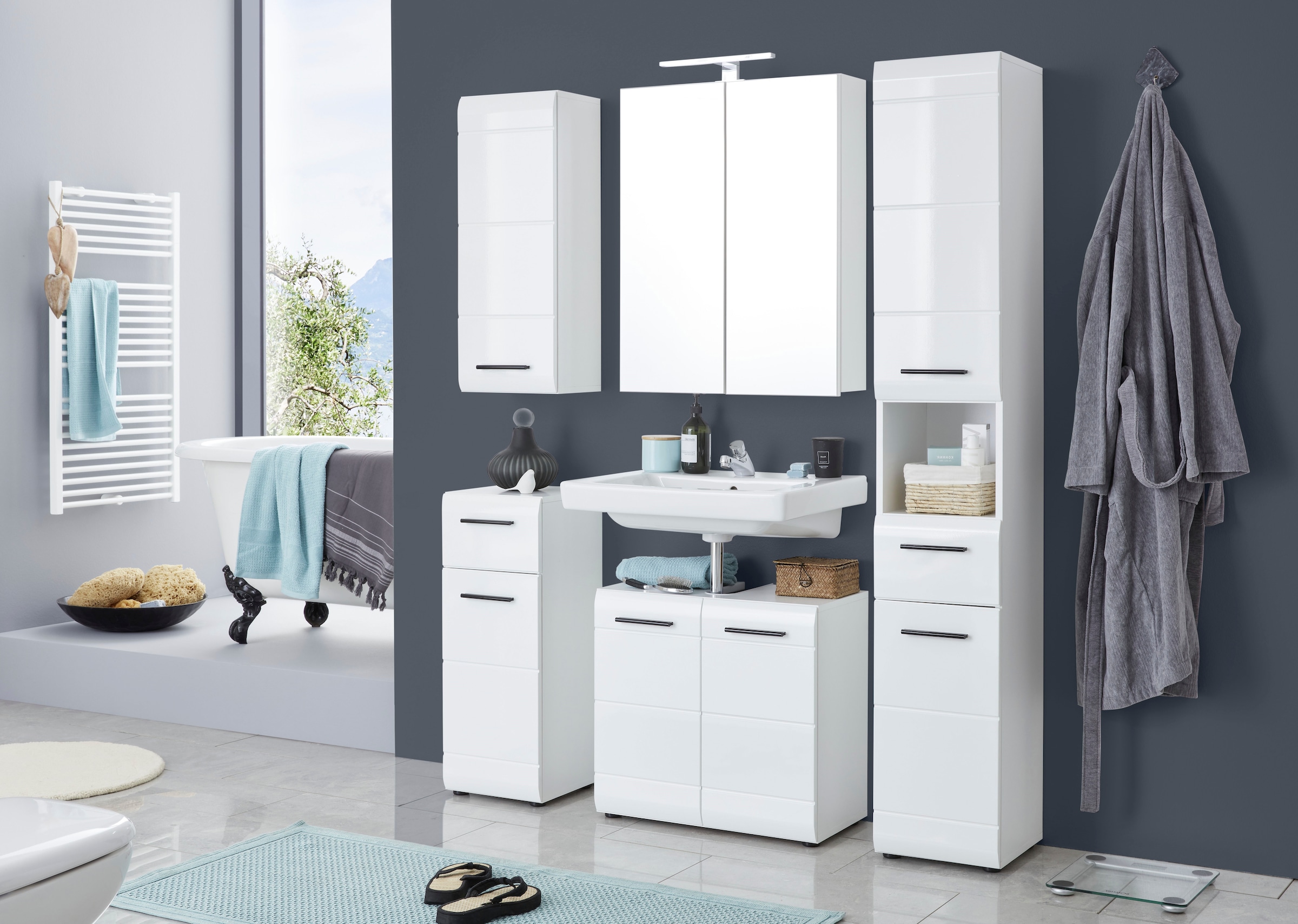 welltime Waschbeckenunterschrank »Sovana« Waschtisch mit verstellbarem Fach - Maße (B/T/H) 60/31/56 cm