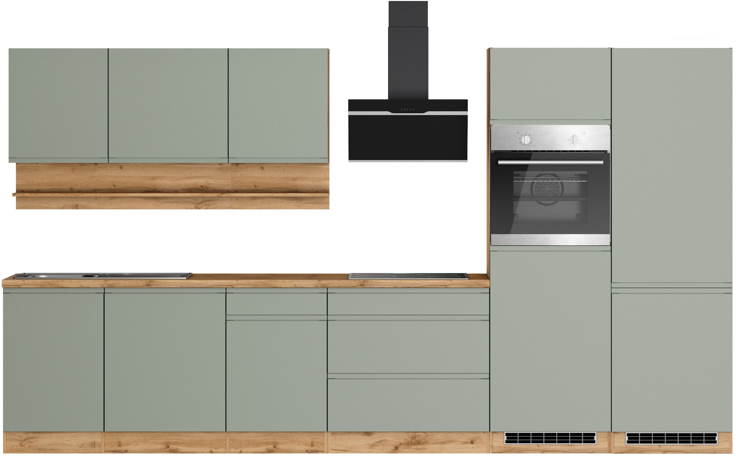 KOCHSTATION Küchenzeile »KS-Virginia,neu in verbesserter Ausführung« Arbeitsplatte 38 mm stark, Stauraum, Softclose,  Breite 360 cm, Softclose, wahlweise mit E-Geräten und Induktion