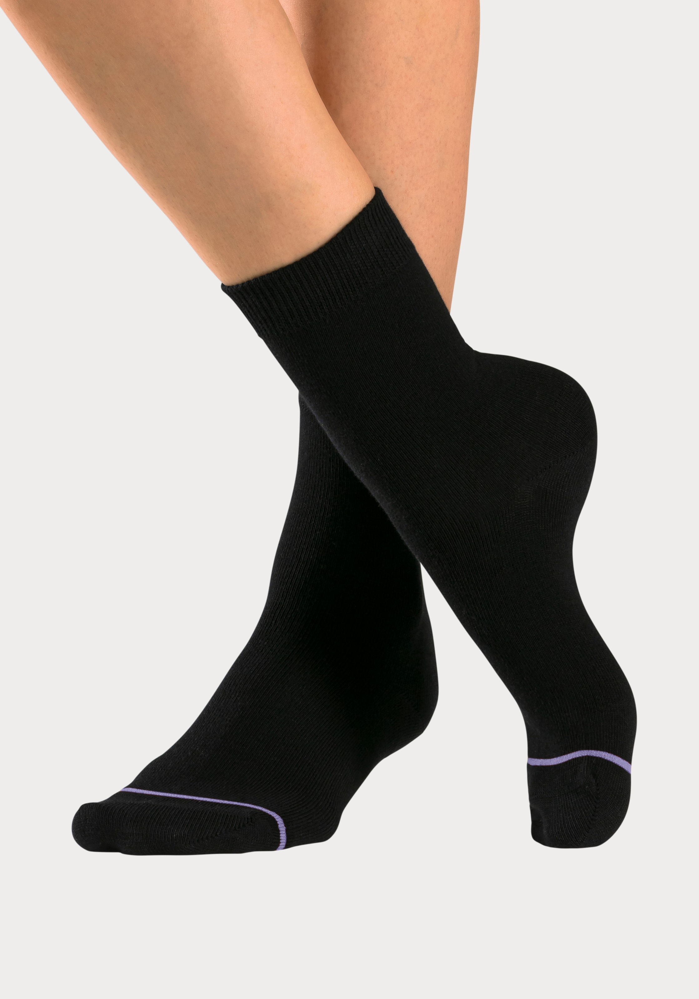 H.I.S Basicsocken, (Packung, 7 Paar), mit eingestrickter farbiger Spitzennaht