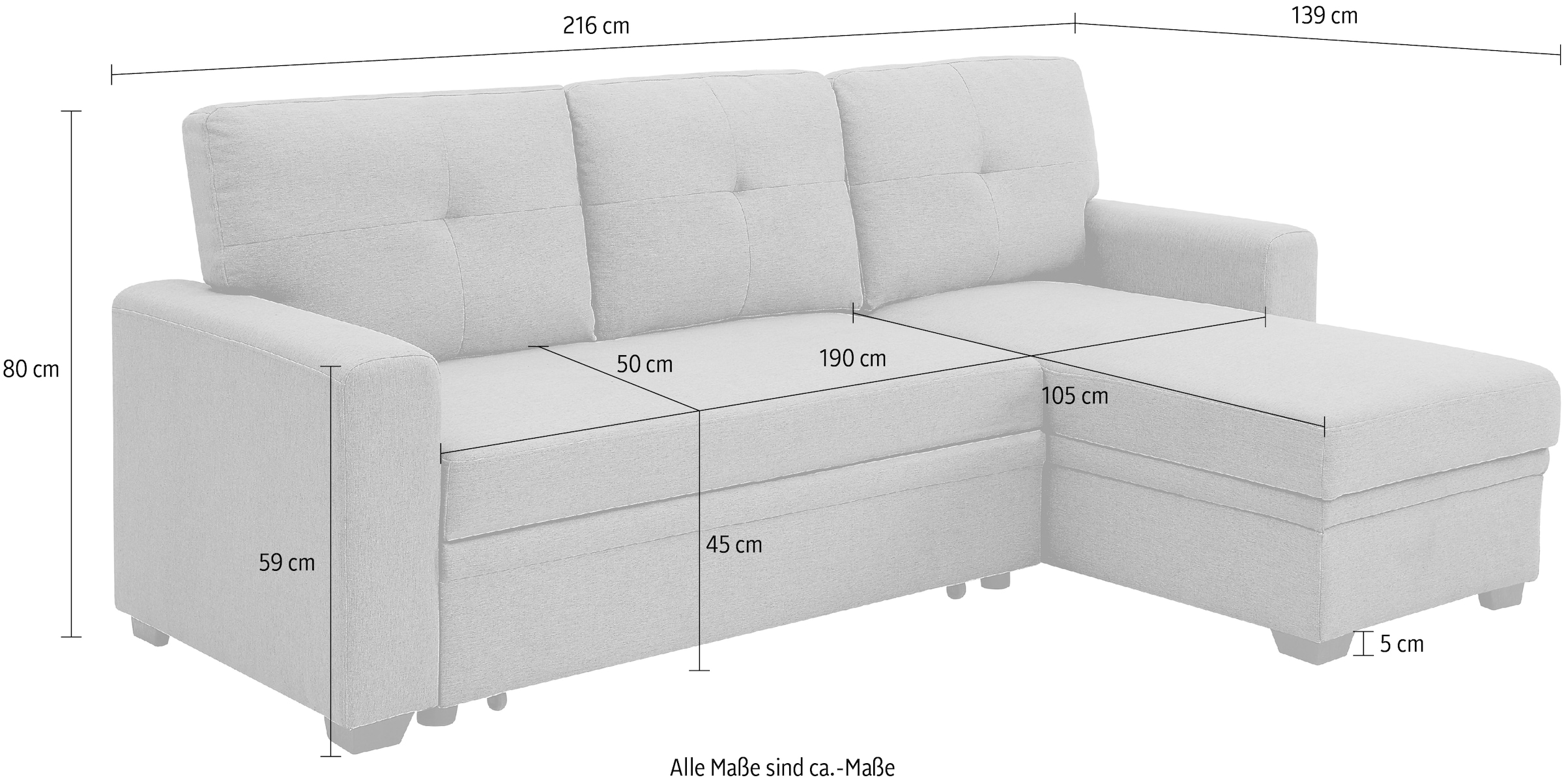 ATLANTIC home collection Ecksofa »Gerrit L-Form«, Schlafsofa, mit Bettkasten, Recamiere rechts oder links montierbar