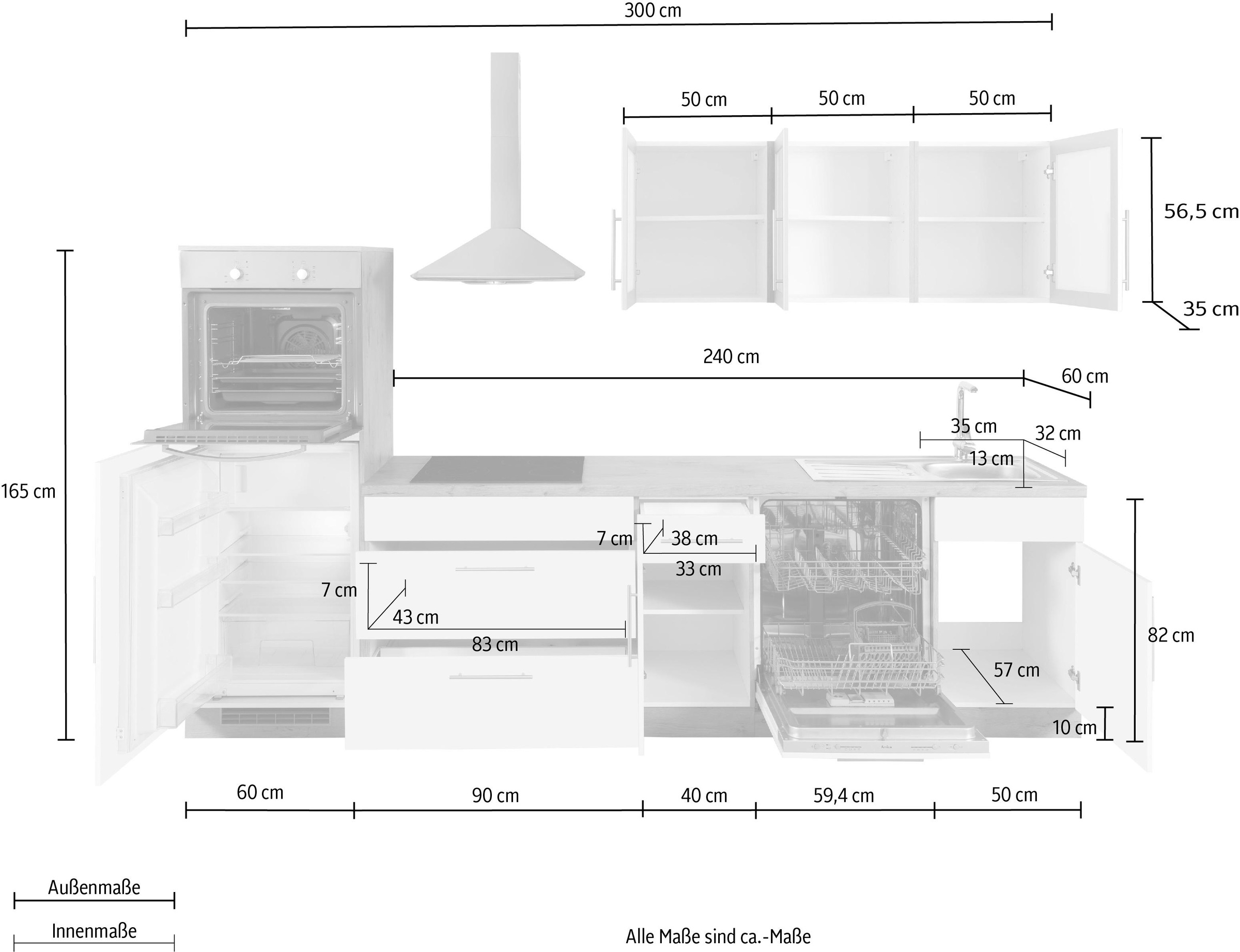 E-Geräten, wiho 300 kaufen Küchenzeile Küchen »Aachen«, auf Breite mit cm Rechnung