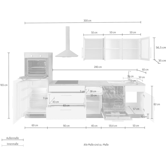 kaufen cm E-Geräten, »Aachen«, Rechnung mit auf wiho Breite Küchenzeile 300 Küchen