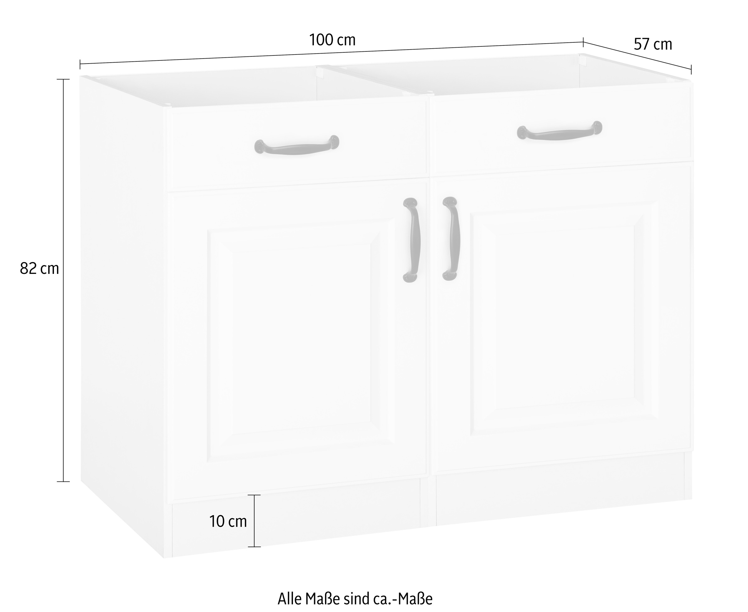 wiho Küchen Unterschrank »Erla«, 100 cm breit mit Kassettenfront, ohne Arbeitsplatte