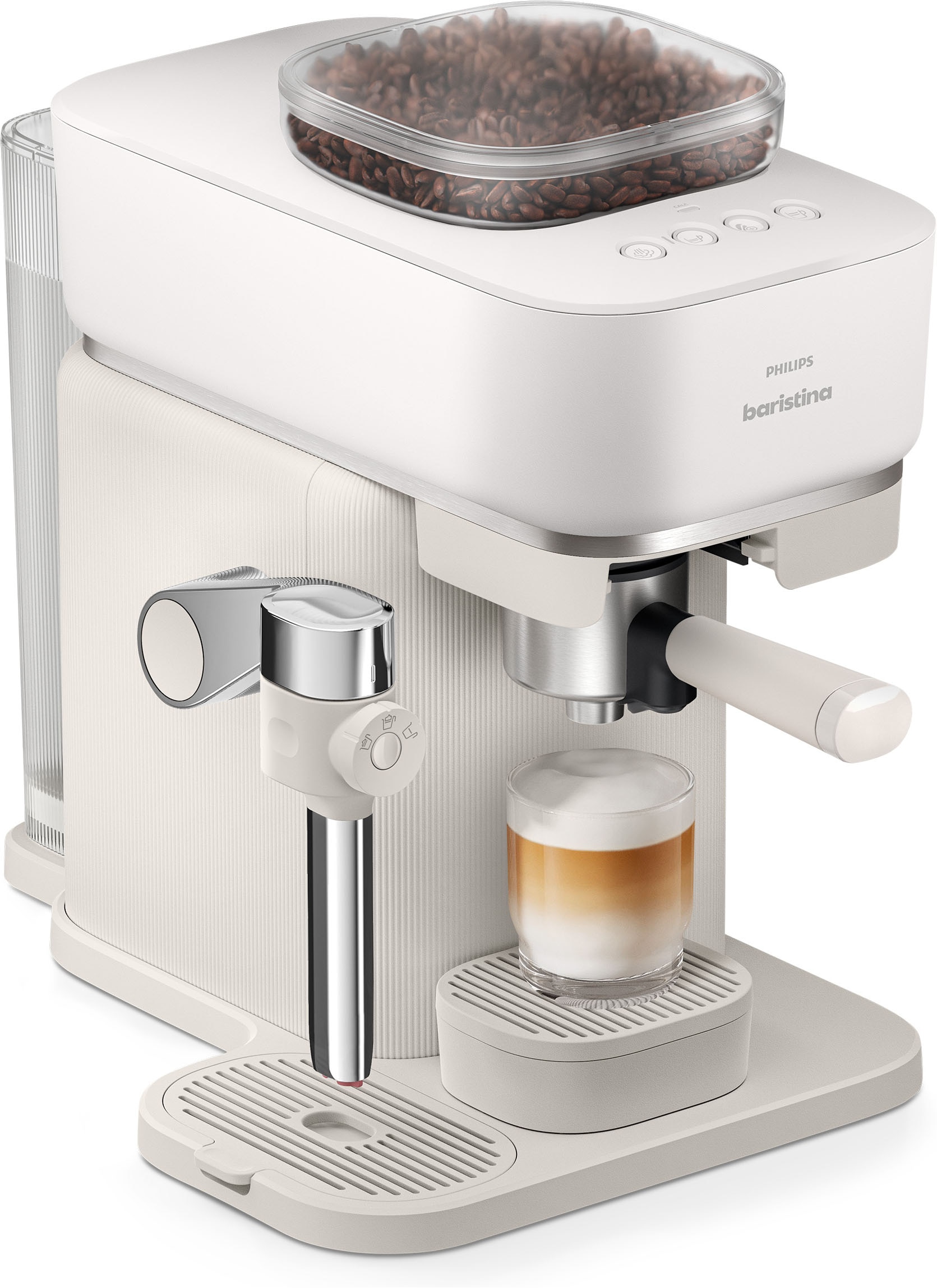PHILIPS baristina Espressomaschine »Latte BAR400/00 mit Mahlwerk für ganze Bohnen und Milchschaumdüse« 3 Schaumarten, 16 bar Pumpendruck, Naturweiß/Weiß