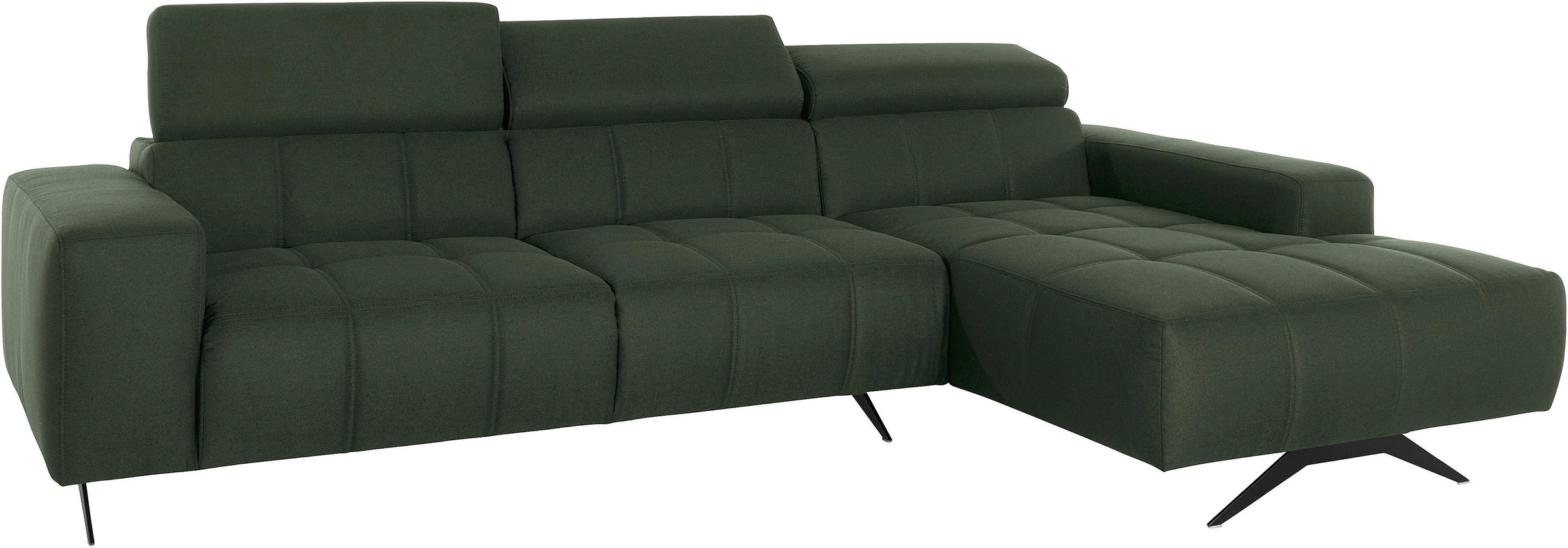 DOMO collection Ecksofa »Trento L-Form, mit Kufenfuß oder Einzelfuß«, wahlweise mit Kopfteilverstellung, Recamiere links/rechts bestellbar