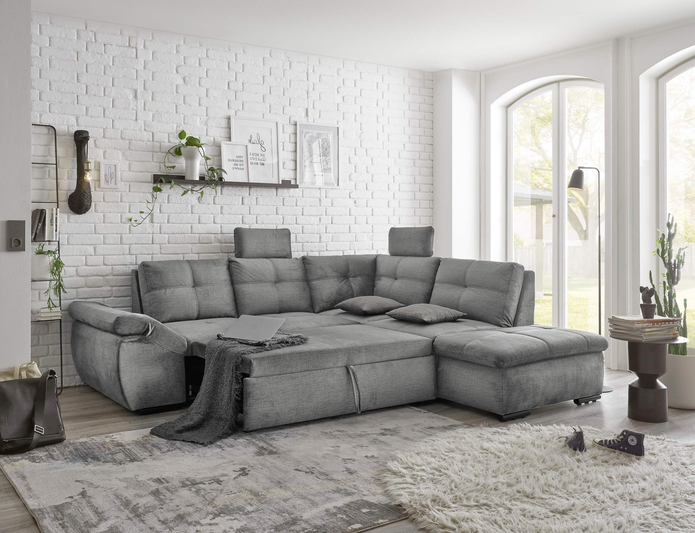 ED EXCITING DESIGN Ecksofa »Alija L-Form« mit Bettfunktion, Bettkasten, Armteilverstellung & Kopfstützen