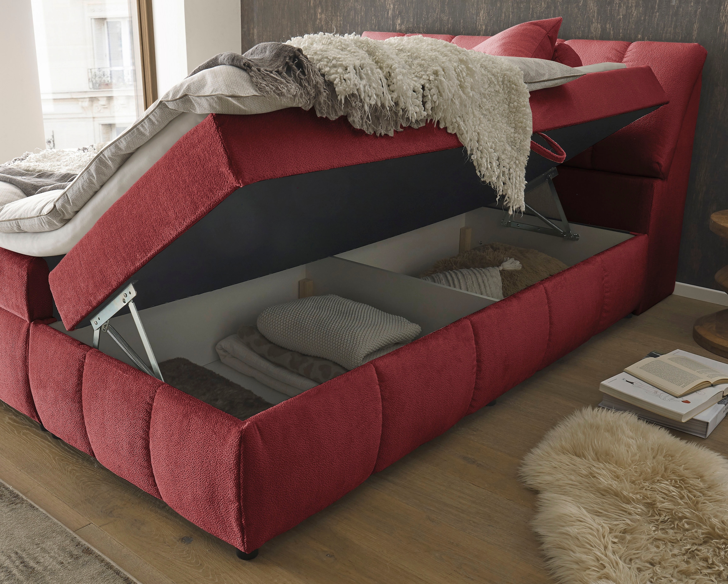 ED EXCITING DESIGN Boxbett »Valencia«, inkl. Bettkasten und Stauraum im Kopfteil