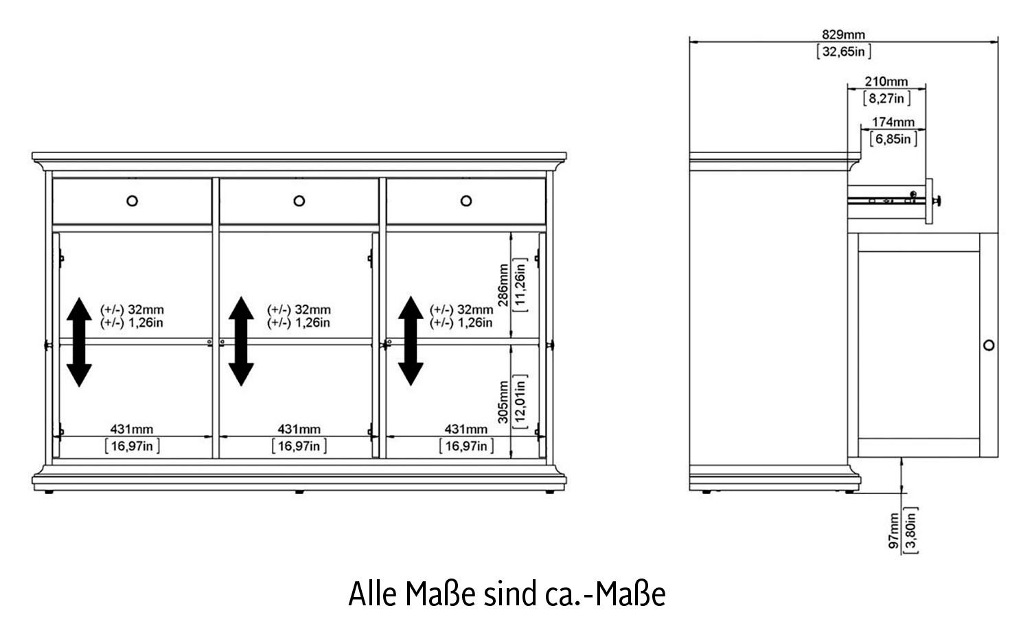 Home affaire Kommode »Paris«, mit vielen Staurammöglichkeiten und einer Rahmenoptik, Breite 143,7 cm
