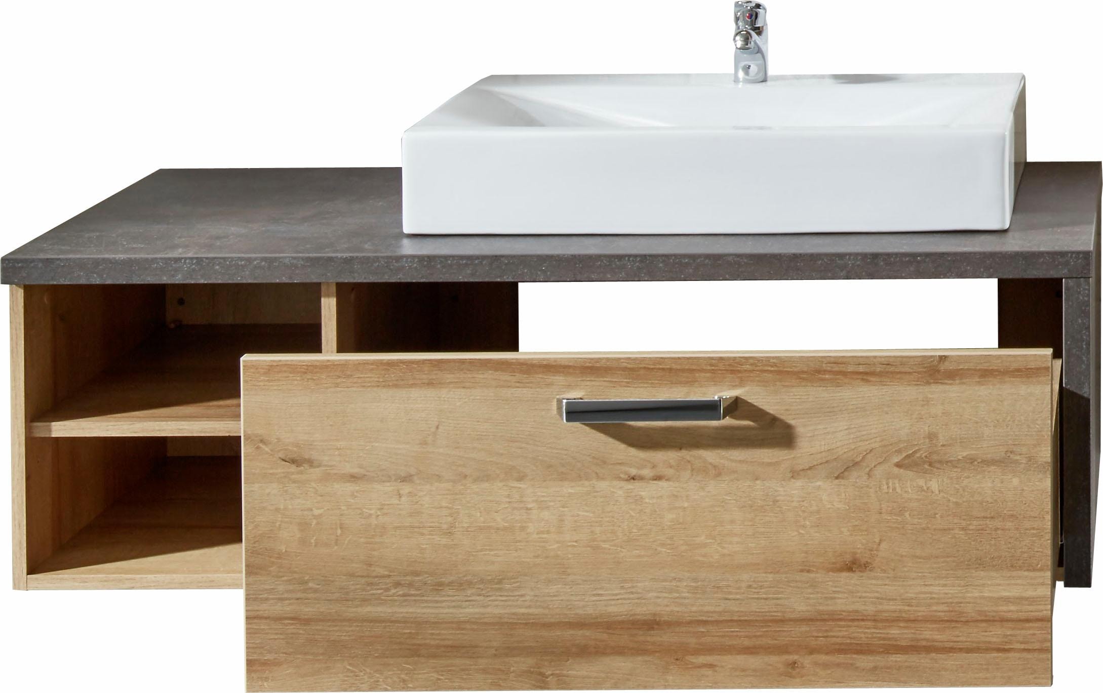 welltime Waschtisch »Bilbao«, Waschtisch mit Metallgriff, 2 Fächern und Mineralgusswaschbecken