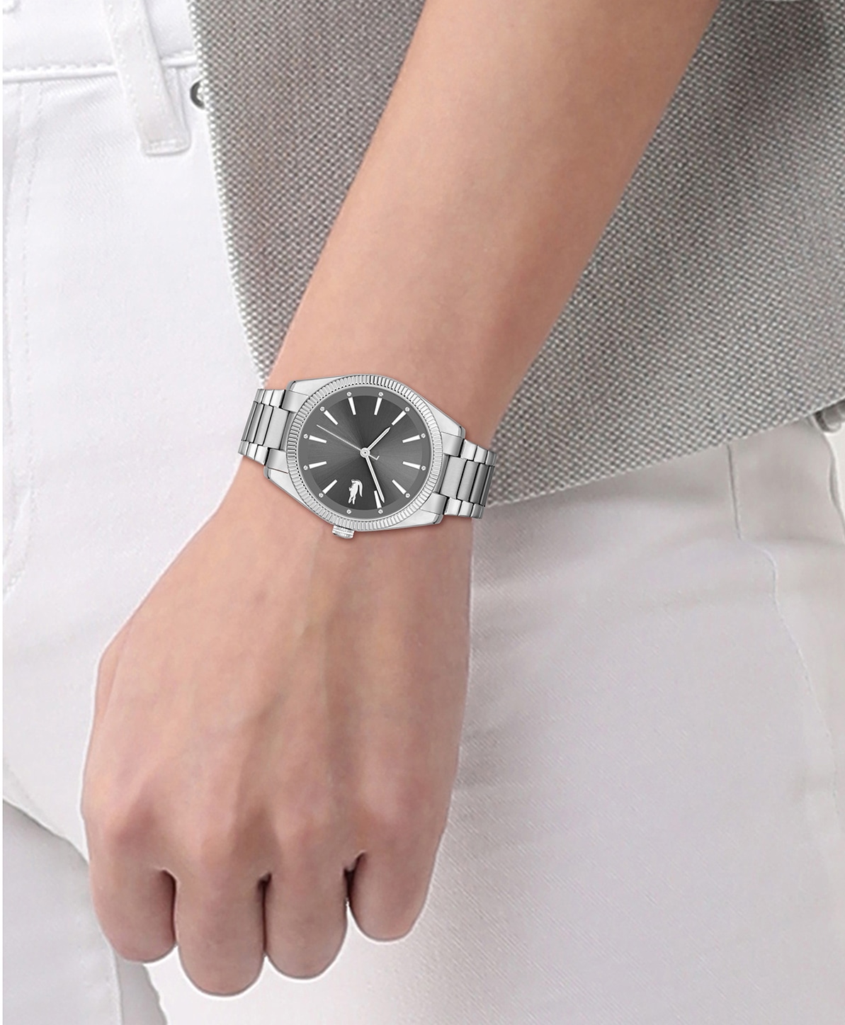 Lacoste Quarzuhr »CAPUCINE«, Armbanduhr, Damenuhr, analog, Glaskristalle, Edelstahlarmband