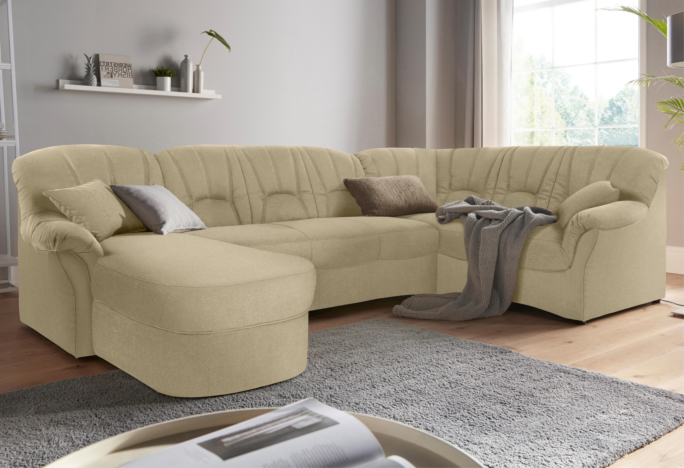 DOMO collection Wohnlandschaft »Bahia mit viel Platz, zeitloses Design, U-Form«, wahlweise mit Bettfunktion