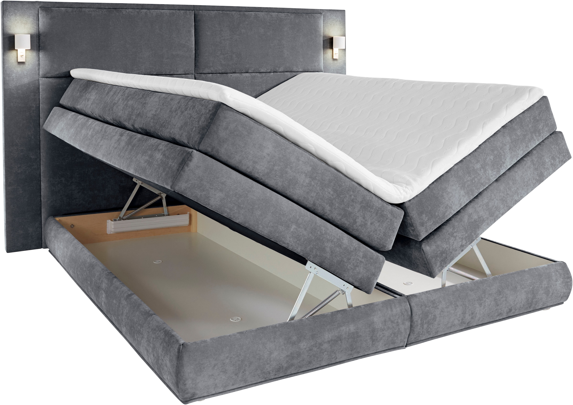 COLLECTION AB Boxspringbett »Copenhagen«, inklusive Bettkasten, Topper, wahlweise mit LED-Beleuchtung