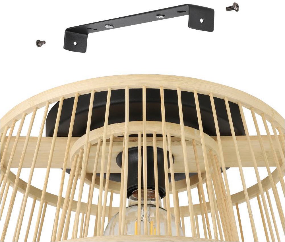 EGLO Deckenleuchte »HYKEHAM« E27 1 Stk. Deckenleuchte, Bambus, Boho, Holz und Metall in schwarz, E27 Fassung