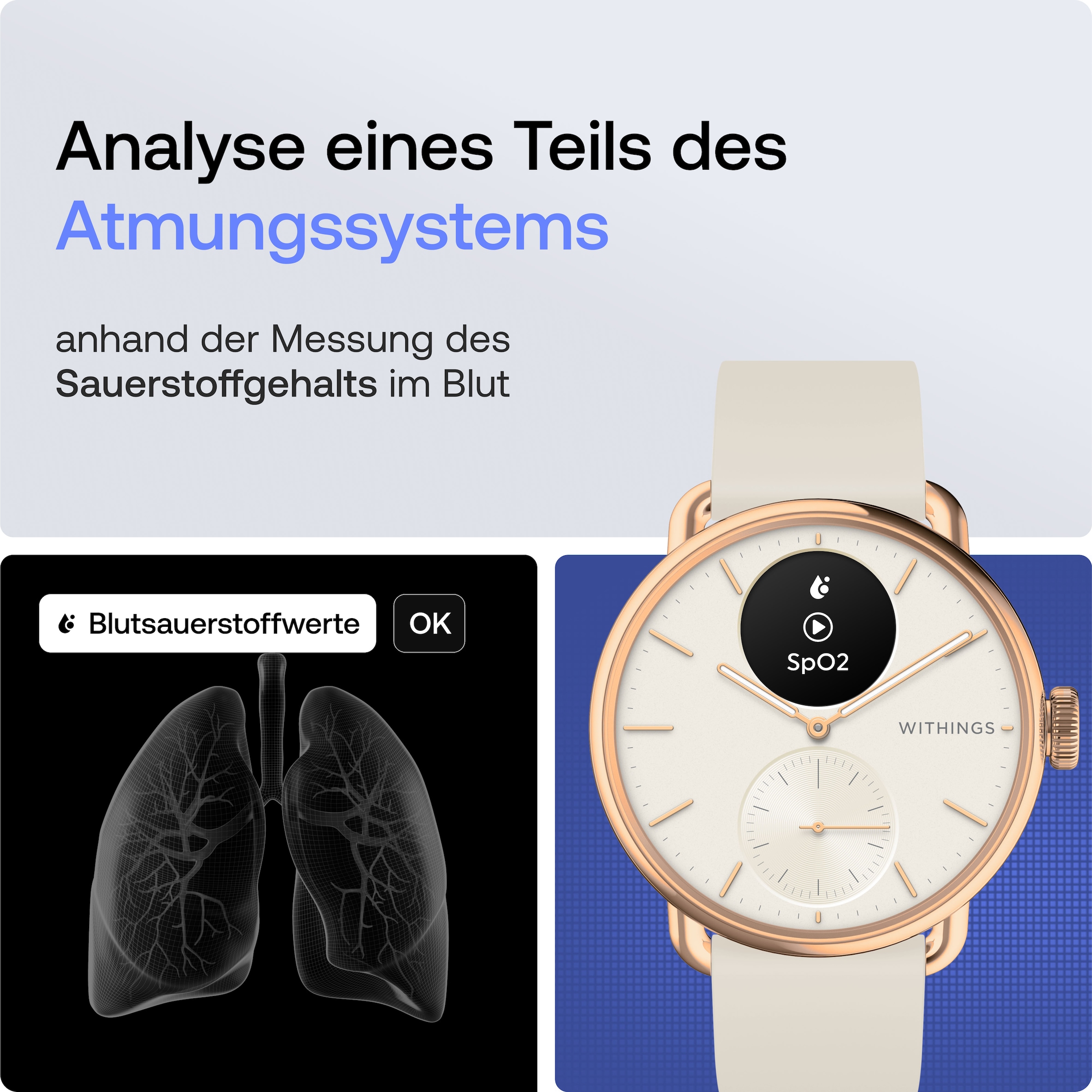 Withings Smartwatch »ScanWatch 2 38mm, hybrid, Akku bis 30 Tage, 50 M Wasserdicht«, HealthSense OS, Aktivitätstracking, Schlafüberwachung, Herzgesundheit, Temperatur uvm.